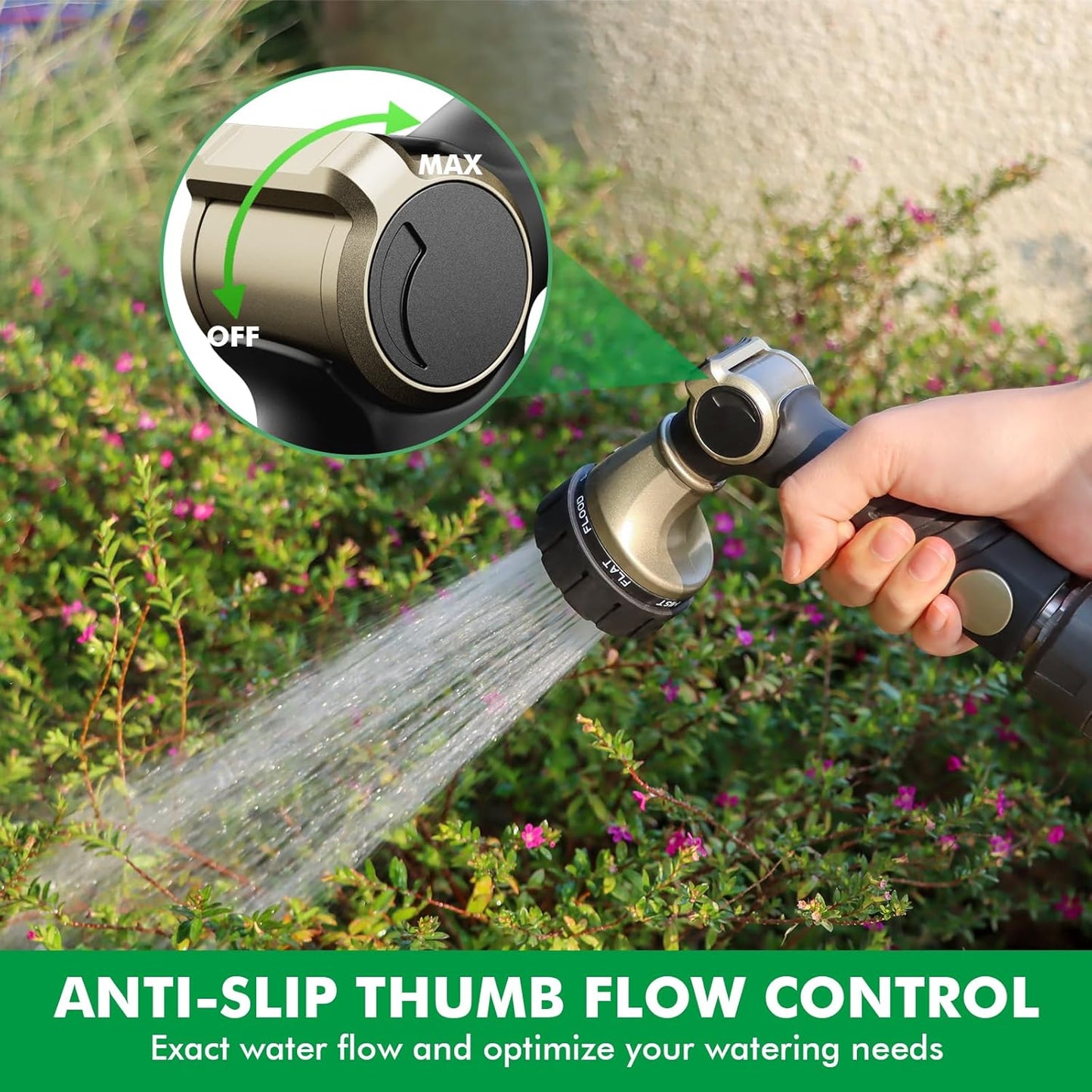 RESTMO Heavy Duty Hose Nozzle, Metal Garden Water Hose Sprayer with 7 Watering Patterns, Thumb Control, On Off Valve, High Pressure Nozzle Sprayer for Watering Plants, Car and Pet Washing, Bronze