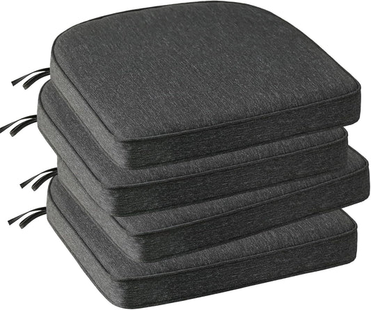 Outdoor Round Corner Seat Cushion, 17"x16"x2", Set of 4, Non Slip Seat Cushion Pads with Removable Cover for Patio Furniture, Garden Yard Lawn, Charcoal Gray