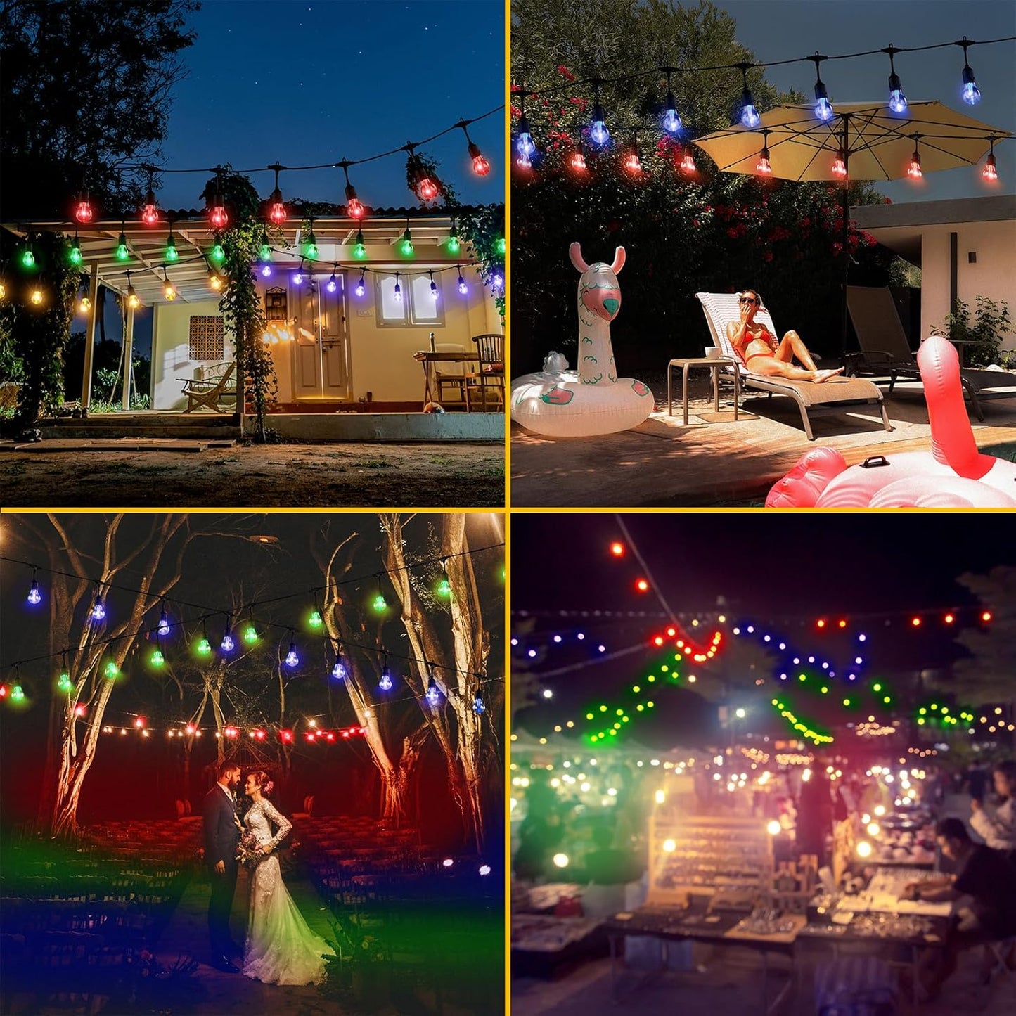 Auroraworld RGB Solar String Lights, 35FT Dimmable Patio String Lights Remote for Cafe
