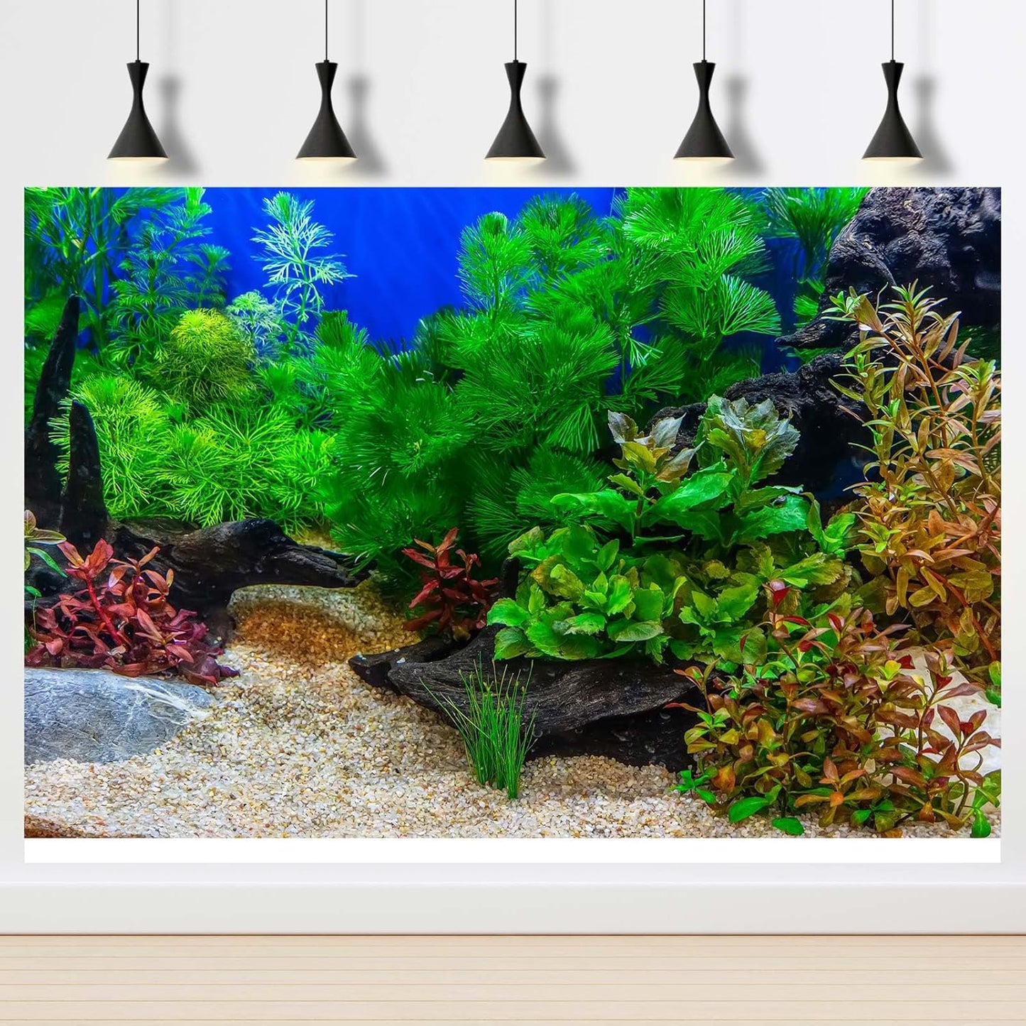 Fish Tank Background Underwater Grass Leaves with Pebble Aquarium Background Vivid Fresh Green Aquatic Plant Stone River Bed Terrarium Bakcground Lake Fish Dead Wood Tank Wallpaper 30x12in