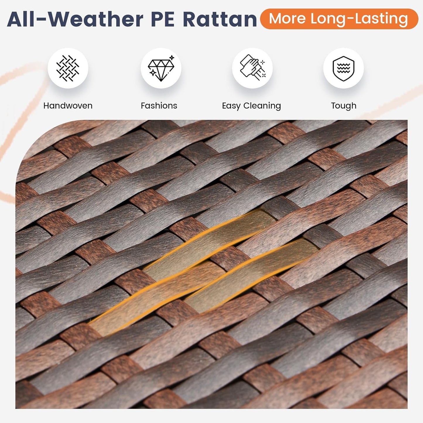 UDPATIO Patio Furniture Set with Fire Pit Table, 8 Inch Armrest Outdoor Sectional Sofa, 7 Piece Wicker Outdoor Furniture Conversation Sets with Waterproof Cover for Backyard Deck(Brown/Dark Grey)