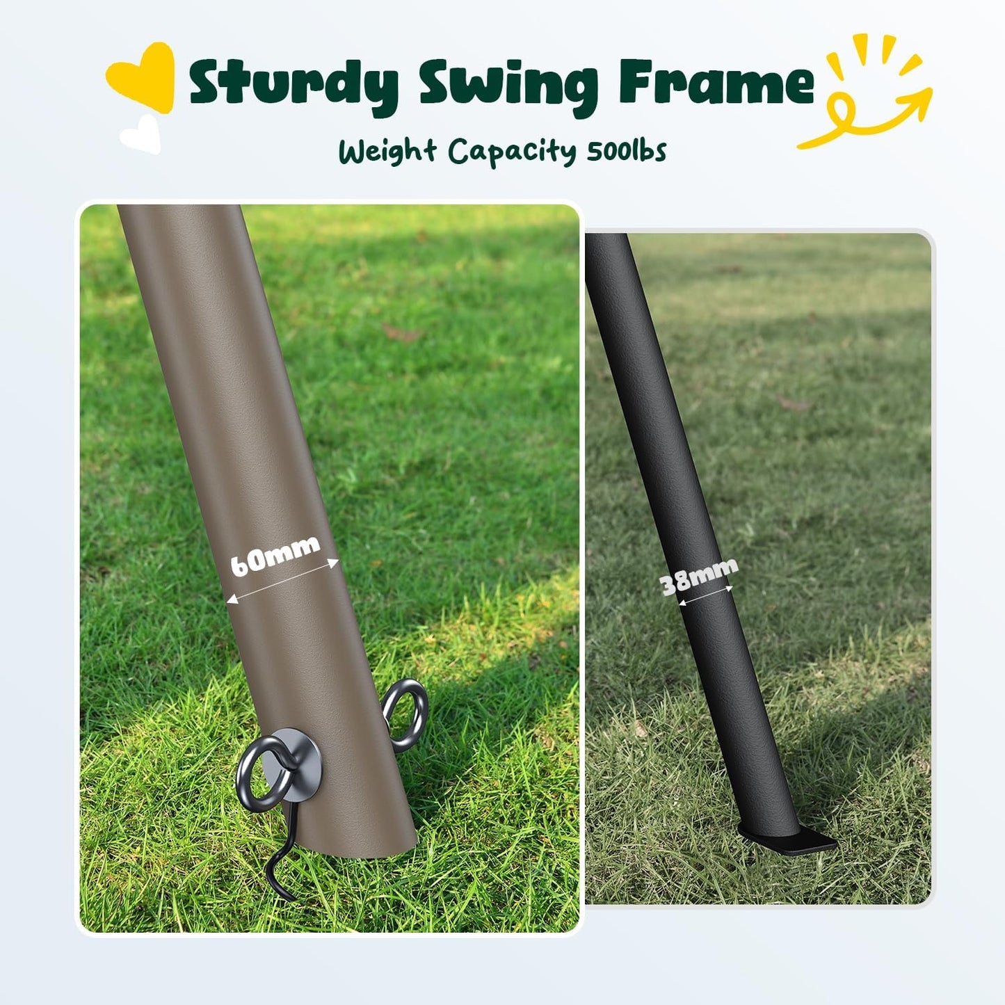 Hapfan 7.5ft Tall Swing Sets for Backyard, 500lbs Heavy Duty Swing Set for Kids and Adults with Spider Swing and Belt Swing, Outdoor Playground Sets for Backyards(Green and Brown)