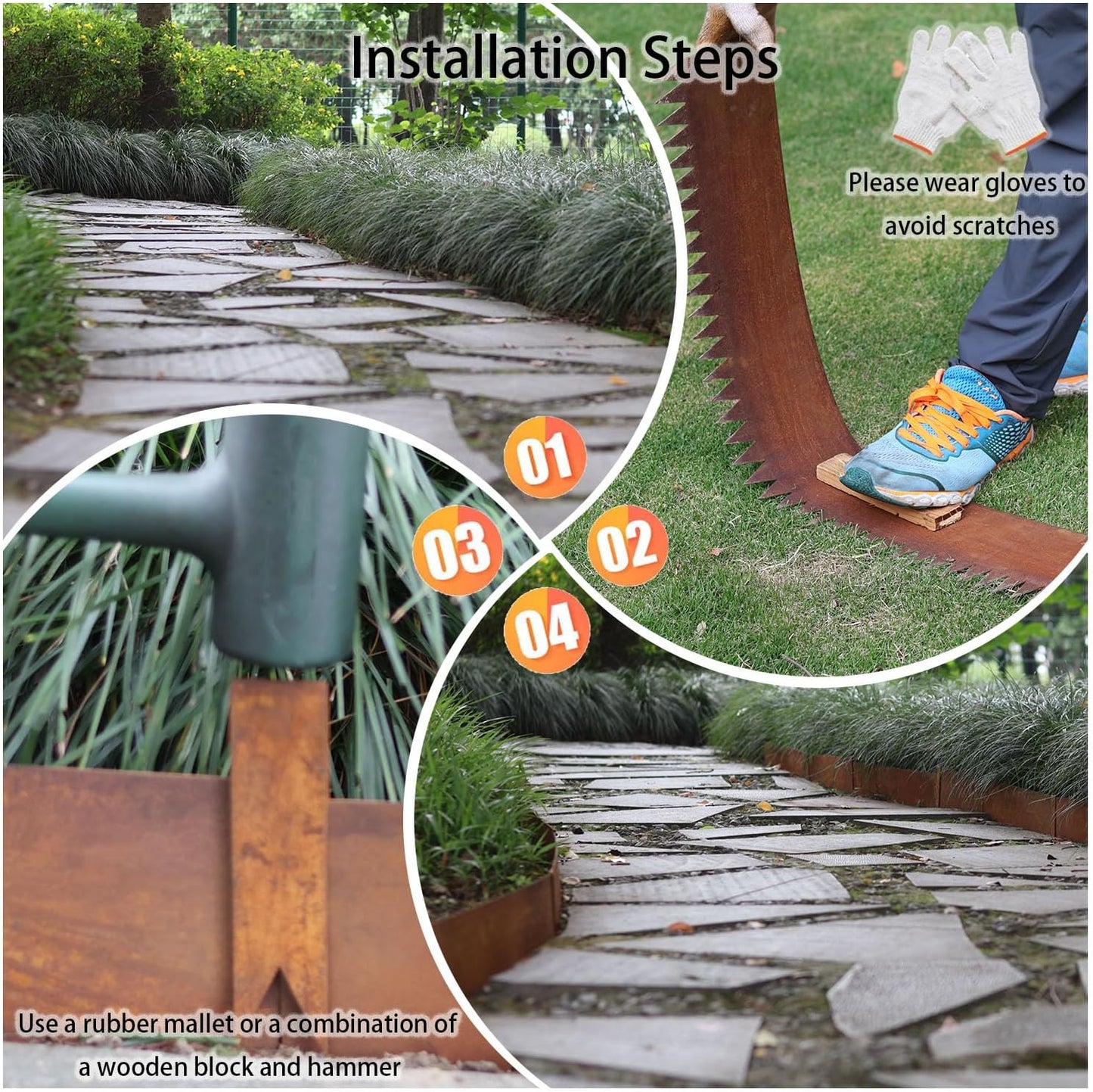 Corten Steel Landscape Edging, 40" L x 6" H, 15 GA Thickness, 6 Pack + 7 Stakes, Enhance Garden, Yard, Park, Lawn, Plants & Vegetables w/Long-Lasting Rust-Finish Cor-Ten Edging