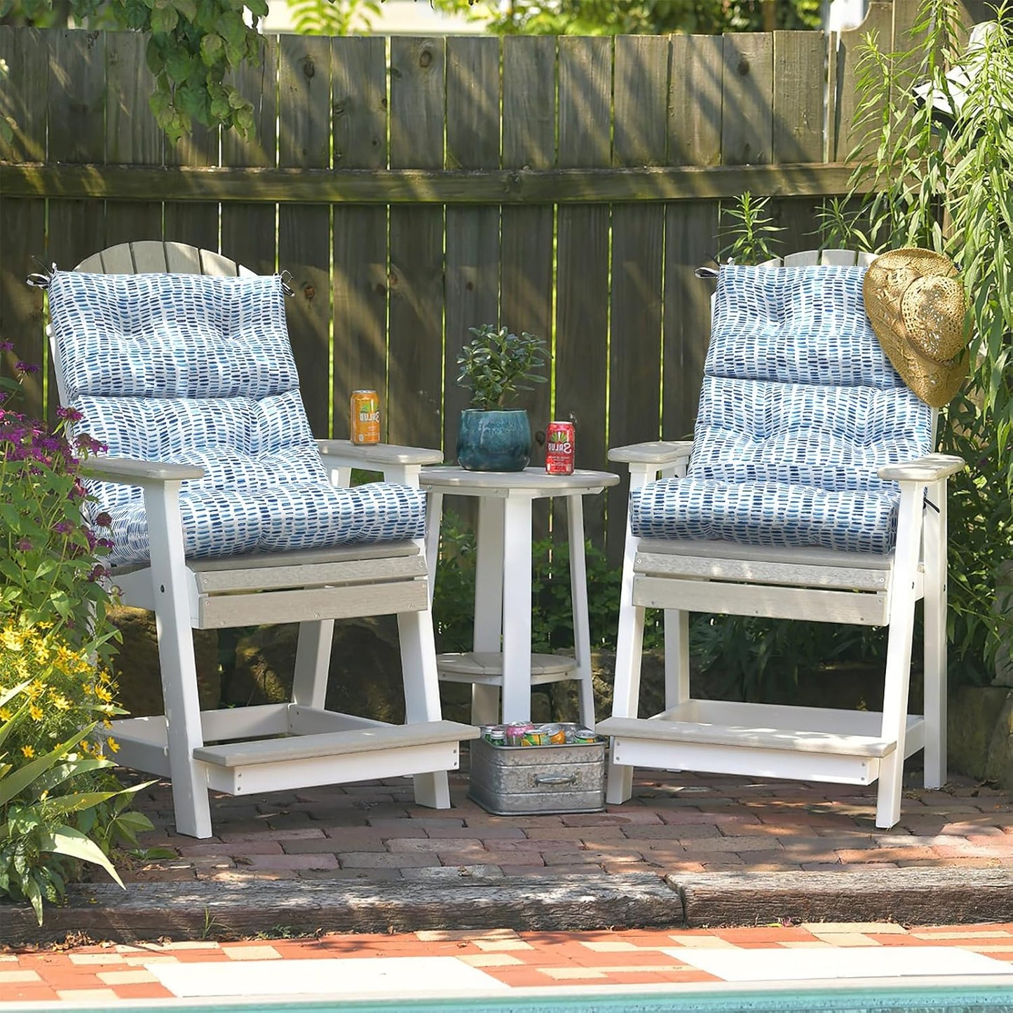 LVTXIII Outdoor High Back Chair Cushions, Seasonal Replacement Adirondack Chair Cushion with Ties, Patio Waterproof Seat Cushions for Home Garden Use (22” W x 20” D, Set of 2, Pebble Blue)