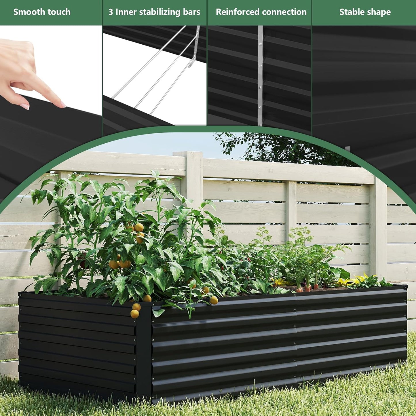 FOOWIN 2pcs 6x3x2ft Galvanized Raised Garden Bed, Planter Raised Garden Boxes Outdoor, Large Metal Raised Beds for Gardening, Garden Bed for Vegetables, Flowers, Herb,269 Gallon Capacity, Black