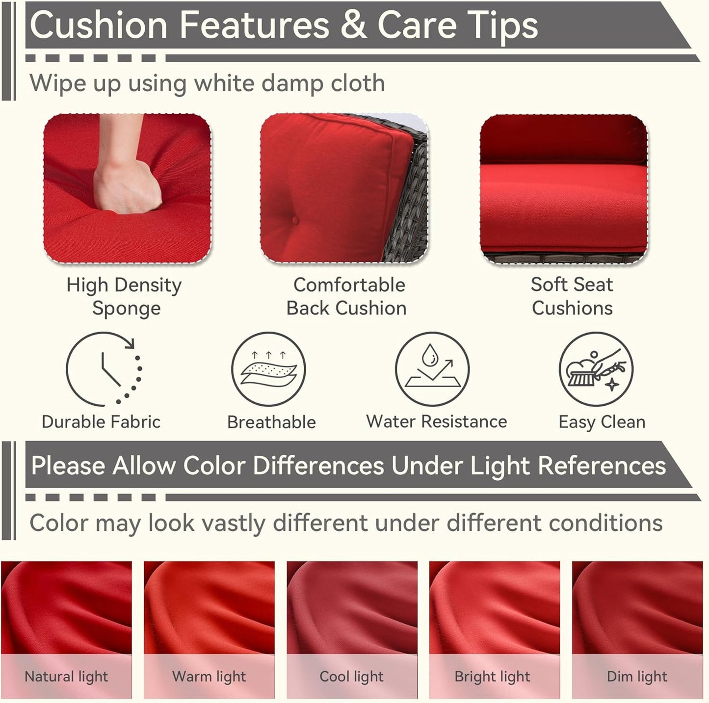 3 Pieces Outdoor Patio Chairs Set - Wicker Patio Conversation Sets with 1 Side Table, Olefin Fabric Cushions Suitable for Backyard Deck and Porch,Red