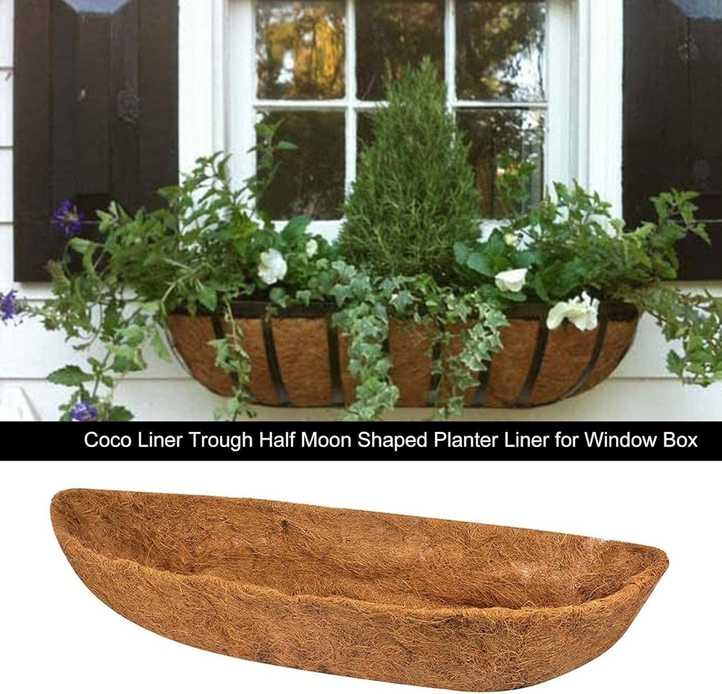 chengchuang 2 Packs Natural Coco Fiber Replacement Liner, 24/30/36/48 in Coconut Liners for Planters, Coco Liners for Window Box/Hanging Basket Liners, Durable Coconut Coir for Planting (30 inch)