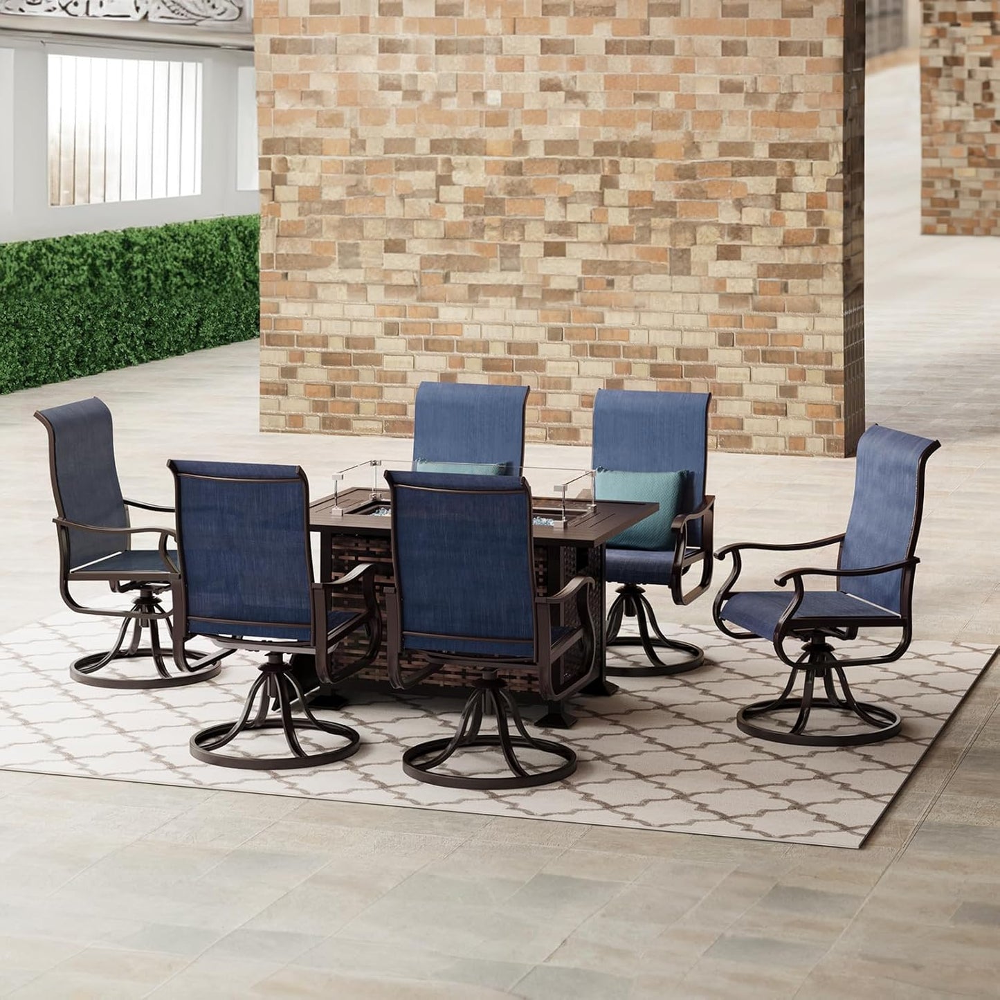 Amopatio Patio Swivel Chairs Set of 6, Outdoor Swivel Rocker Dining Chairs with All Weather Textilene High Back & Metal Frame, for Backyard Deck Lawn Garden, Navy Blue