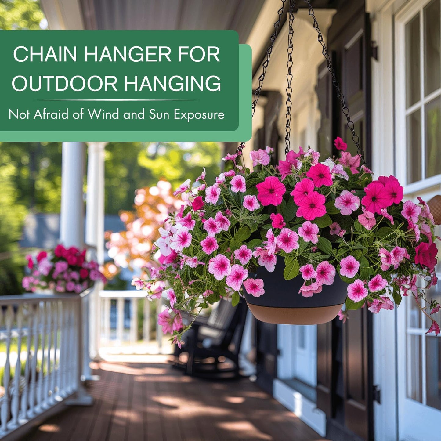 Set of 2-8 Inch Hanging Planters for Indoor Plants with Self-Watering Includes Hanging Pots for Plants, Outdoor Hanging Plant Pot with Drainage, and 2 Types of Baskets Hangers (Black)