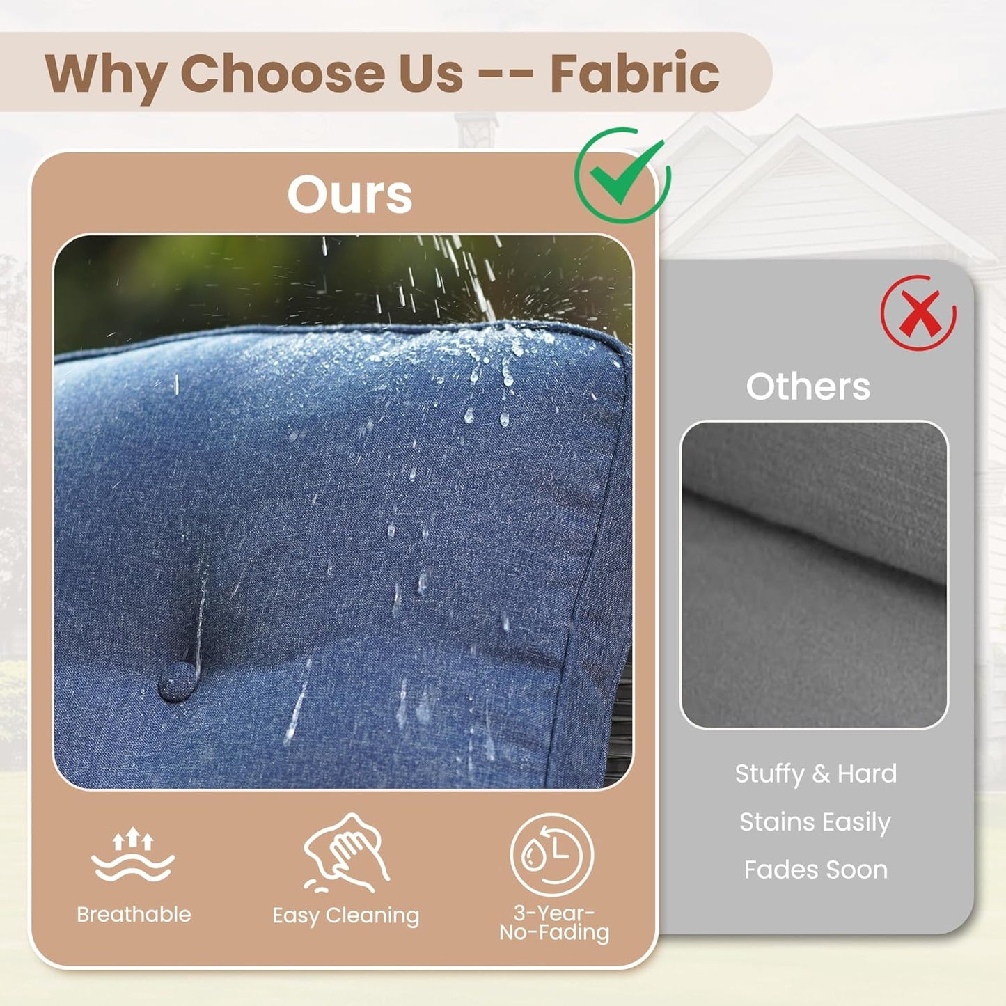 HOOOWOOO Patio Furniture Set,6 Pieces Outdoor Conversation Set,All Weather Wicker Loveseat Sofa Set with High Back Chairs Table,Denim Blue