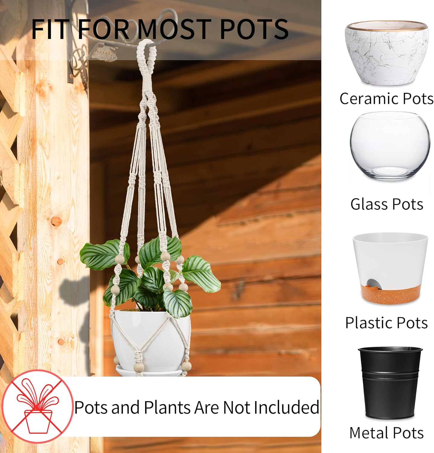 3 Pack Macrame Plant Hanger - 35"/29"/23" Different Sizes, Hanging Planter Basket Flower Pot Holder for Indoor Outdoor, Boho Home Decor, Ivory (POTS NOT Included)