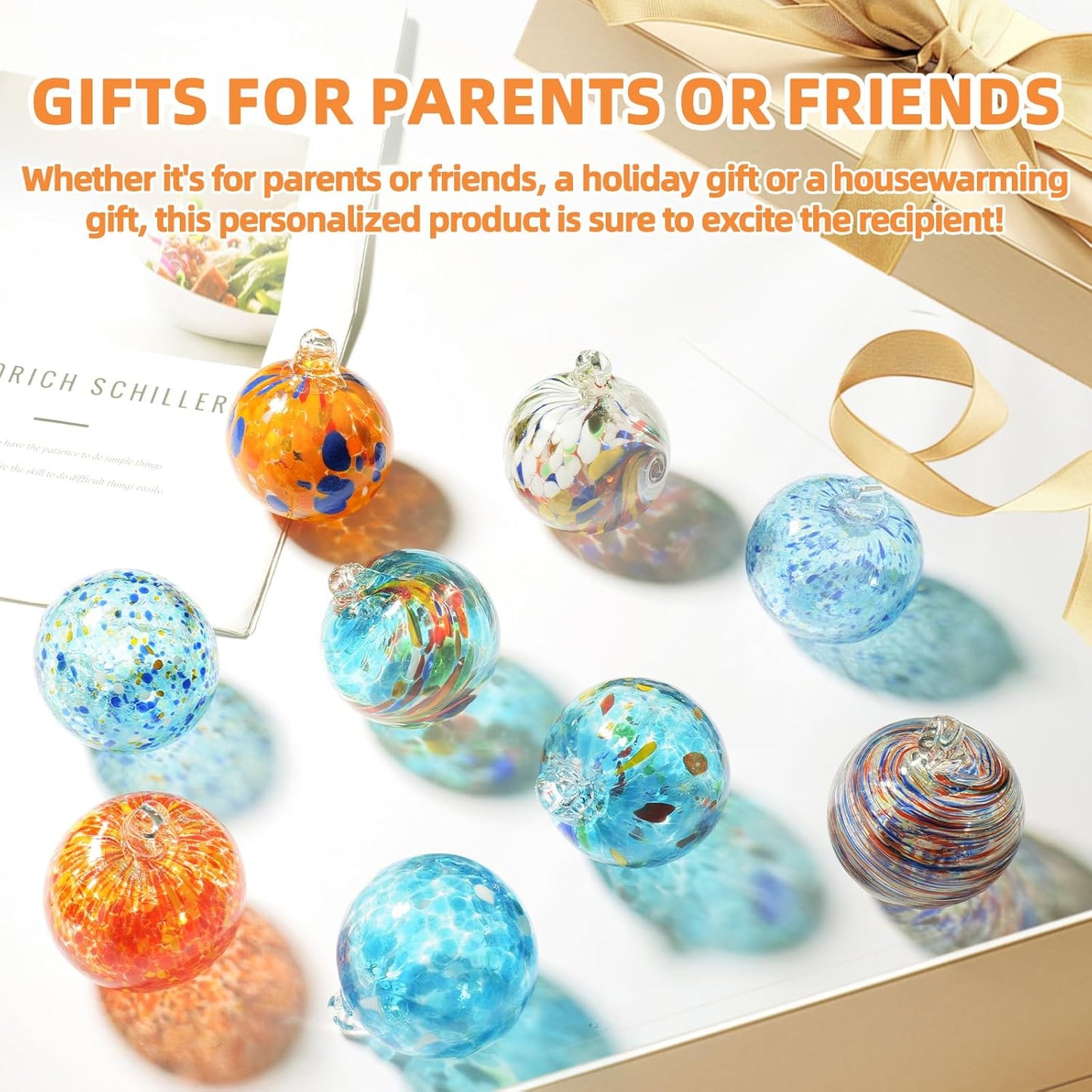 VOREEN 6pcs Hand-Blown Glass Ornaments Balls Hanging Gazing Ball Friendship Ball Glass Witches Balls for Outdoor Garden Patio Window Home Décor, Gift for Mom Wife Friend