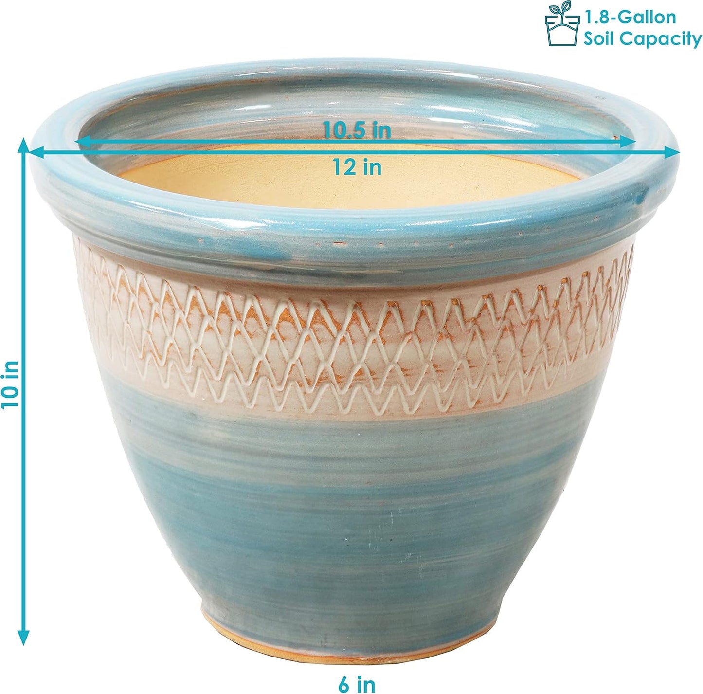 Sunnydaze Purlieu 12-Inch Outdoor/Indoor Ceramic Planters - Set of 2 -Shoreline