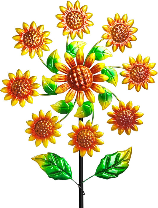 Outdoor Wind Spinner, 37" Metal Sunflower Wind Spinner with Stake, 360° Rotating Windmill Yard Art, Sunflower Outdoor Decor for Home Lawn Backyard Patio Decor, Gifts for Garden Lovers