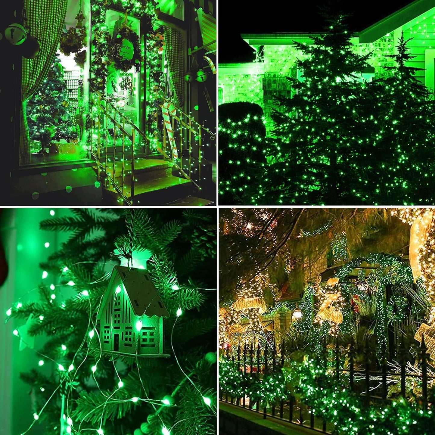 Lomotech Solar String Lights Outdoor - 2 Pack Total 66ft 200LED Solar Fairy Lights Waterproof 8 Modes Twinkle Lights for Outdoor, Patio, Garden, Yard, Party, Wedding, Tree Decoration (Green)