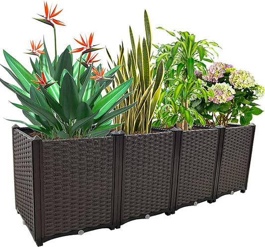 Large Planters for Outdoor Plants Raised Garden Bed Elevated Rectangular Garden Box Kits for Gardening, Vegetables, Flowers and Herbs in Backyard Patio Balcony