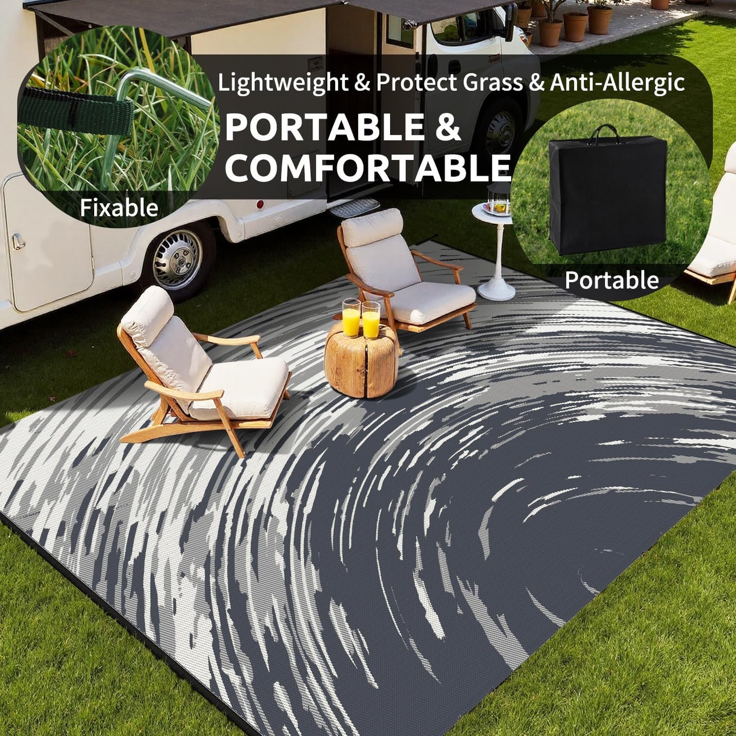 COCOER Modern Outdoor Rug 6x9 Reversible-Waterproof Outdoor Patio Rug-Quick Dry Outdoor Area Rugs Indoor Outdoor Rugs-Outside Rug Patio Decor for Porch Deck Balcony Backyard