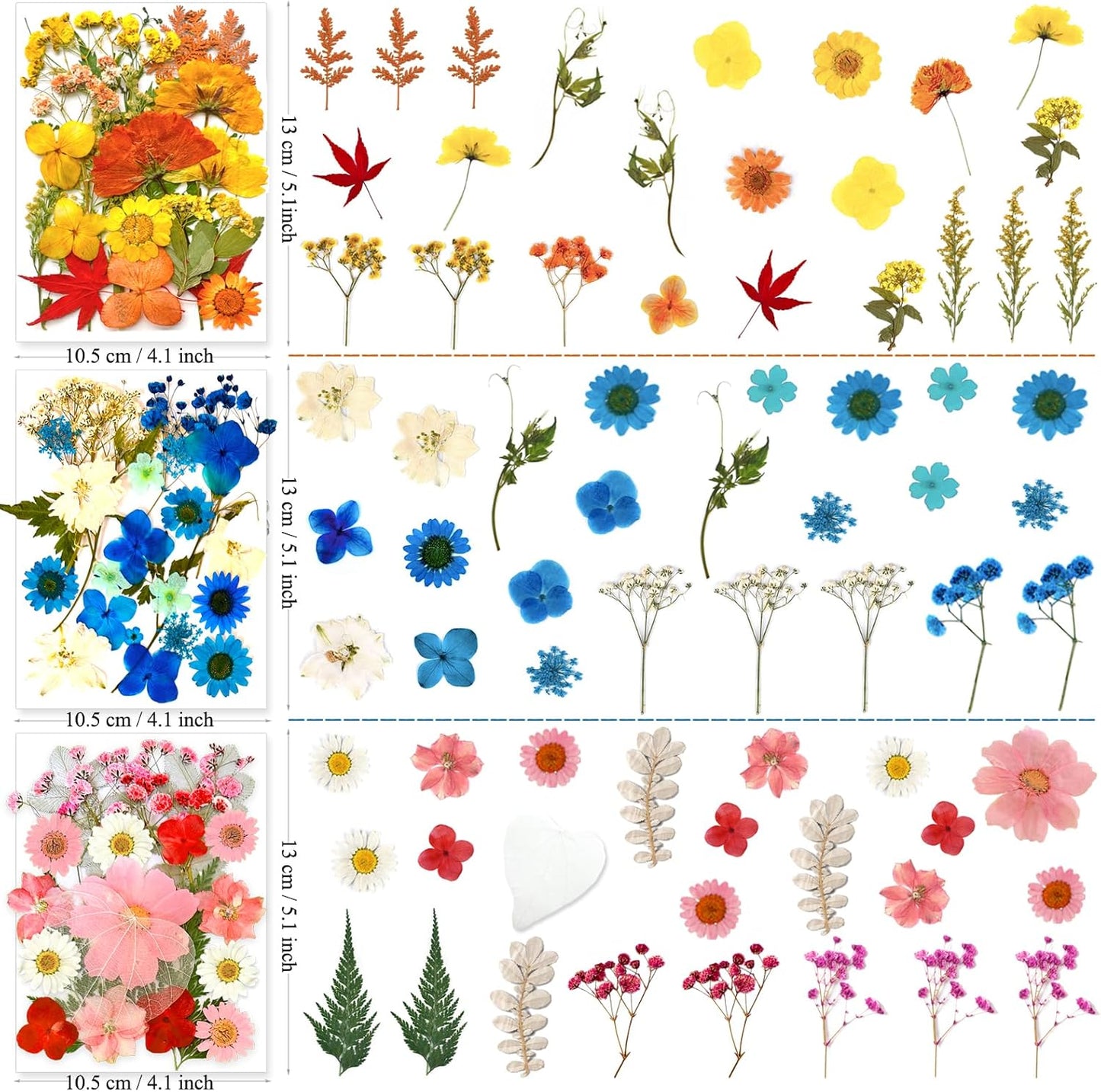 150Pcs Dried Pressed Flowers for Resin, Assorted Real Natural Bulk Dry Floral Leaves for DIY Art Crafts, Epoxy Molds, Jewelry, Soap, Candle Making, Nails Decors