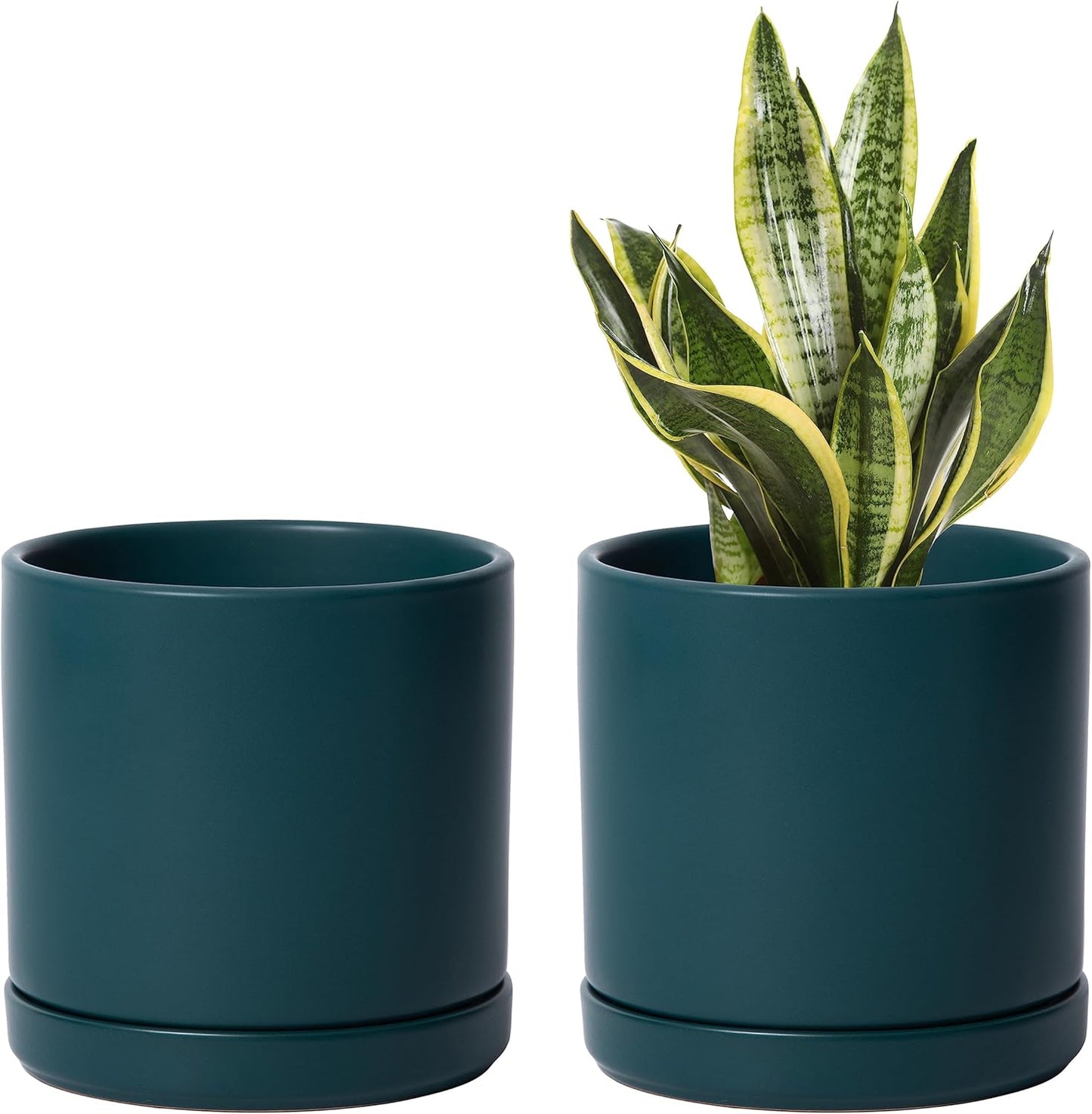 D'vine Dev Set of 2 Plants Pots, 6 Inch Ceramic Planter Pot for Plants with Drainage Hole and Saucer, Teal, 94-V-C-9