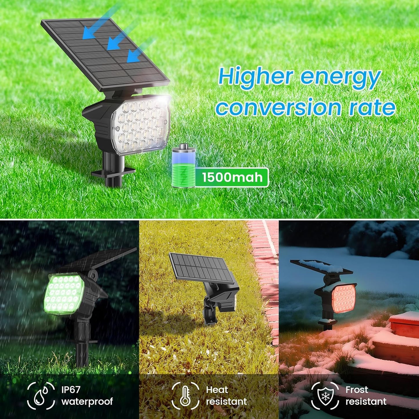 VOLISUN Solar Landscape Spotlights Adjustable Outdoor, Uplights Solar Waterproof IP67, Spot Lights Solar Powered for House,Tree,27 LED with 6 Colors Changing(6 Pack- RGB)