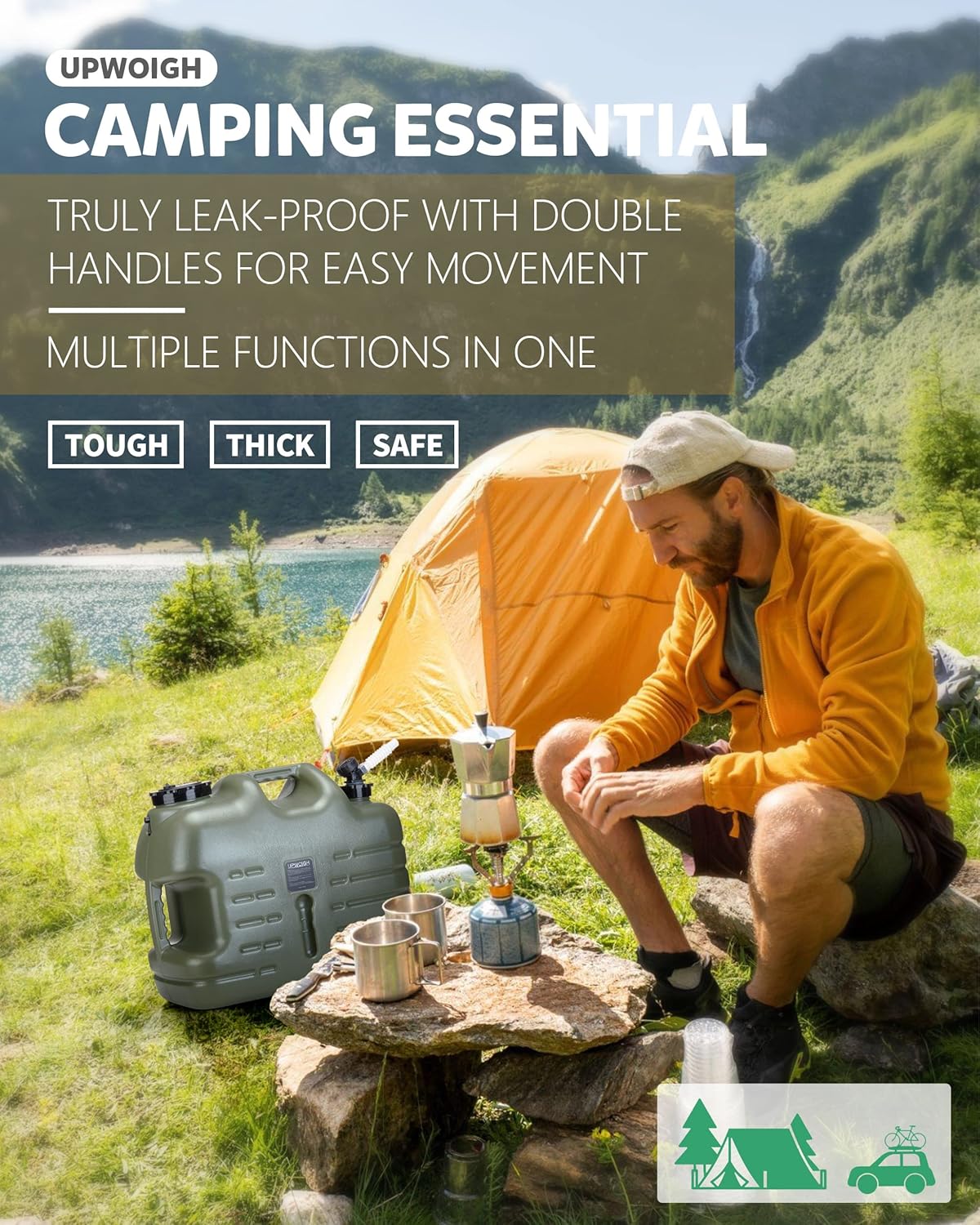 UPWOIGH 5 Gallon Water Jug, Camping Water Container,Truly No Leakage Water Storage,Large Military Green Water Tank,BPA Free Portable Emergency Water Containers for Outdoors Hiking Accessories