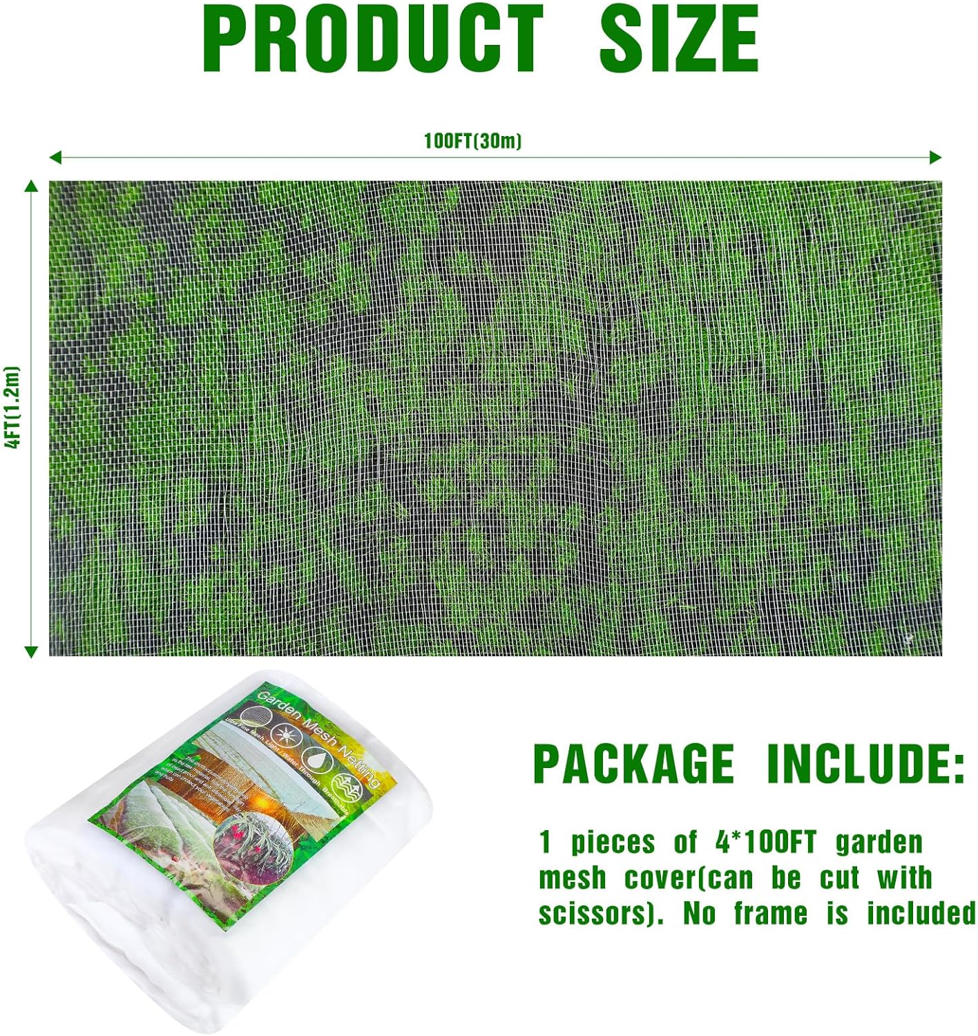 Woanger 4 x 100 ft Garden Mesh Netting Ultra Fine Plant Covers Garden Netting to Protect Vegetable Plants Fruits Flowers Crops Greenhouse Row Cover Patio Barrier Screen Protection Net (White)