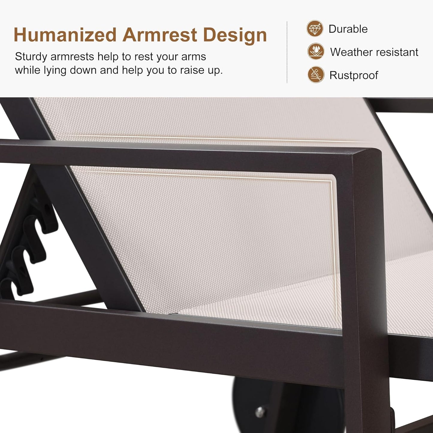 PURPLE LEAF Pool Lounge Chairs Set of 3 Aluminum Outdoor Lounge Chairs with Wheels and Armrests Adjustable Patio for Deck Outside Lawn Garden, Linen