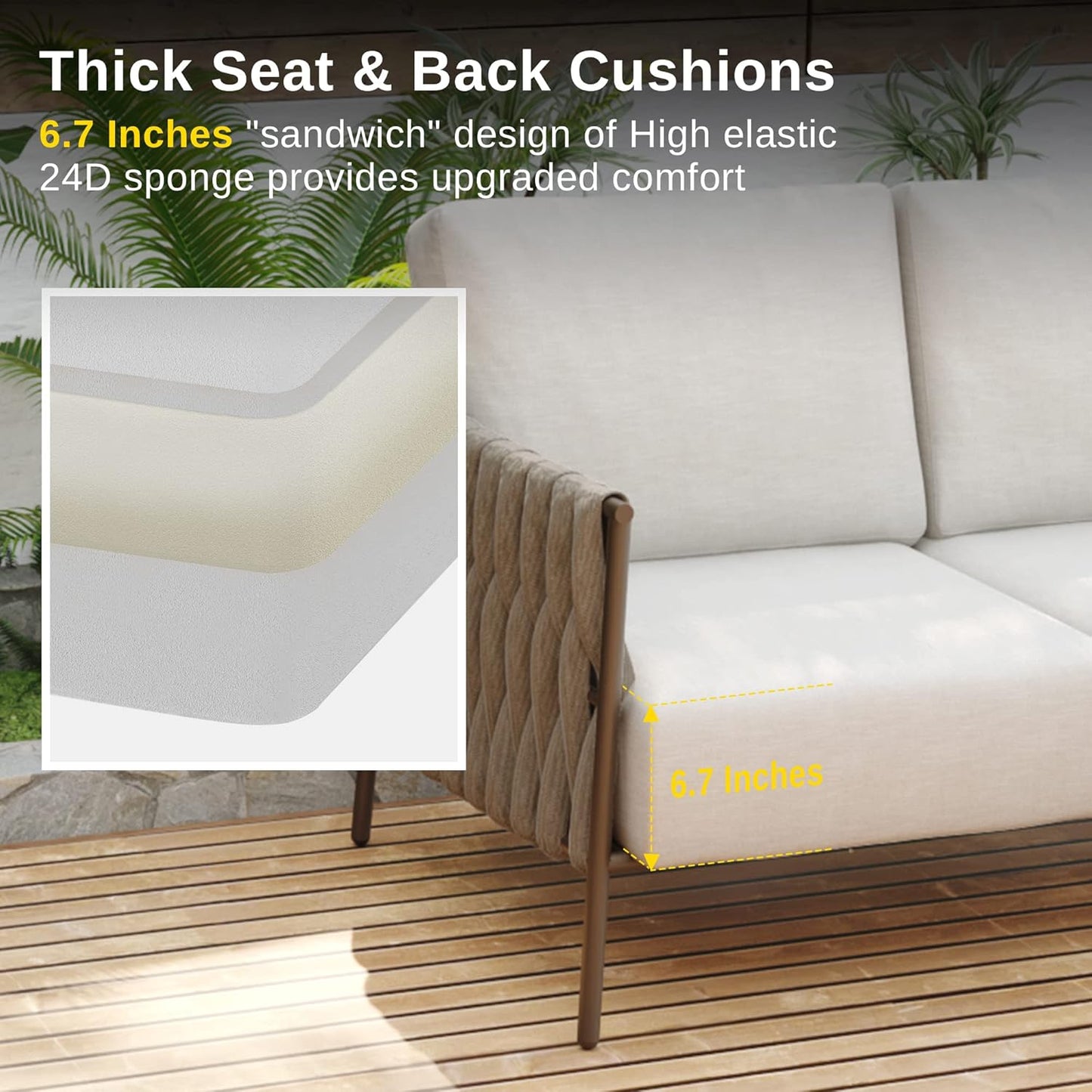 EAST OAK Life Chatter Loveseat, Outdoor Furniture, Deep Seating for Garden, Balcony, Backyard, Chestnut Brown & Creamy Apricot