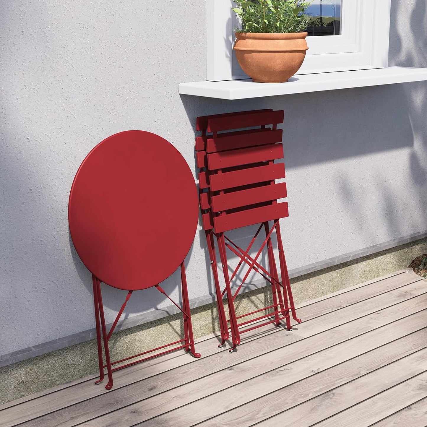 Grand Patio Premium Frame Patio Bistro Set, Folding Outdoor Patio Furniture Sets, 3 Piece Patio Set of Folding Patio Table and Chairs, Red