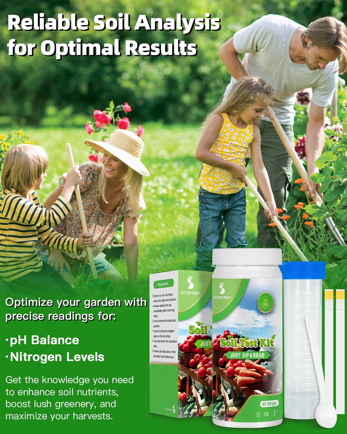 2-in-1 pH & Nitrogen Soil Test Kit, Home Soil Testing Kit for Lawns Gardening Grass Vegetables Nutrients, Soil pH Nitrogen Tester Strips Separately Sealed in Foils, Easy to Use, Rapid Results