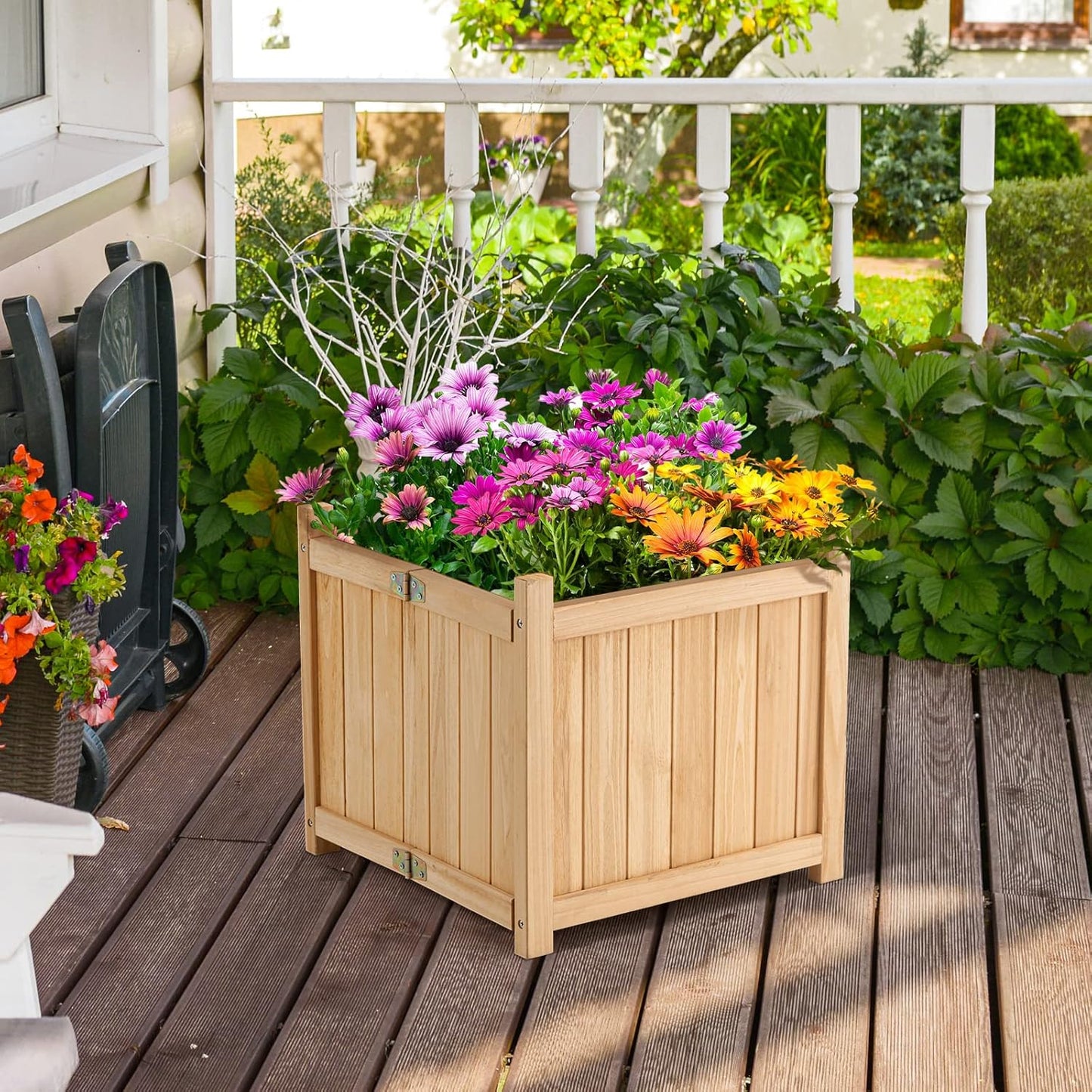 COSTWAY Planter Garden Bed, Folding Planter Box with Drainage Holes for Vegetables, Herbs, Fruits & Flowers, Outdoor Indoor Raised Planting Bed for Patio, Backyard, Lawn, 15" L x 15" W x 14" H