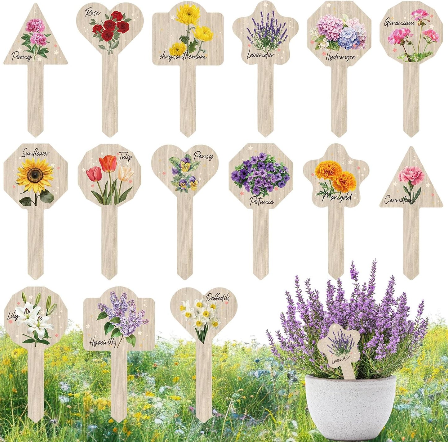 Plant Label Signs- 15PACK Flower Plant Markers, Herb Plant Tags for Outdoor Garden Waterproof, Gardening Supplies with Names, Indoor Patio Tags for Greenhouse Flowers Greenery Seedling
