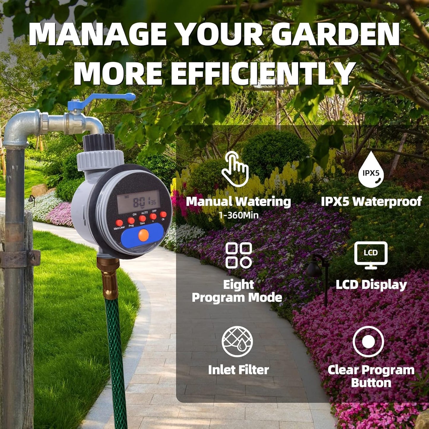 Hose Water Tap Timer Garden Irrigation System Controller Watering Computer Waterproof Red