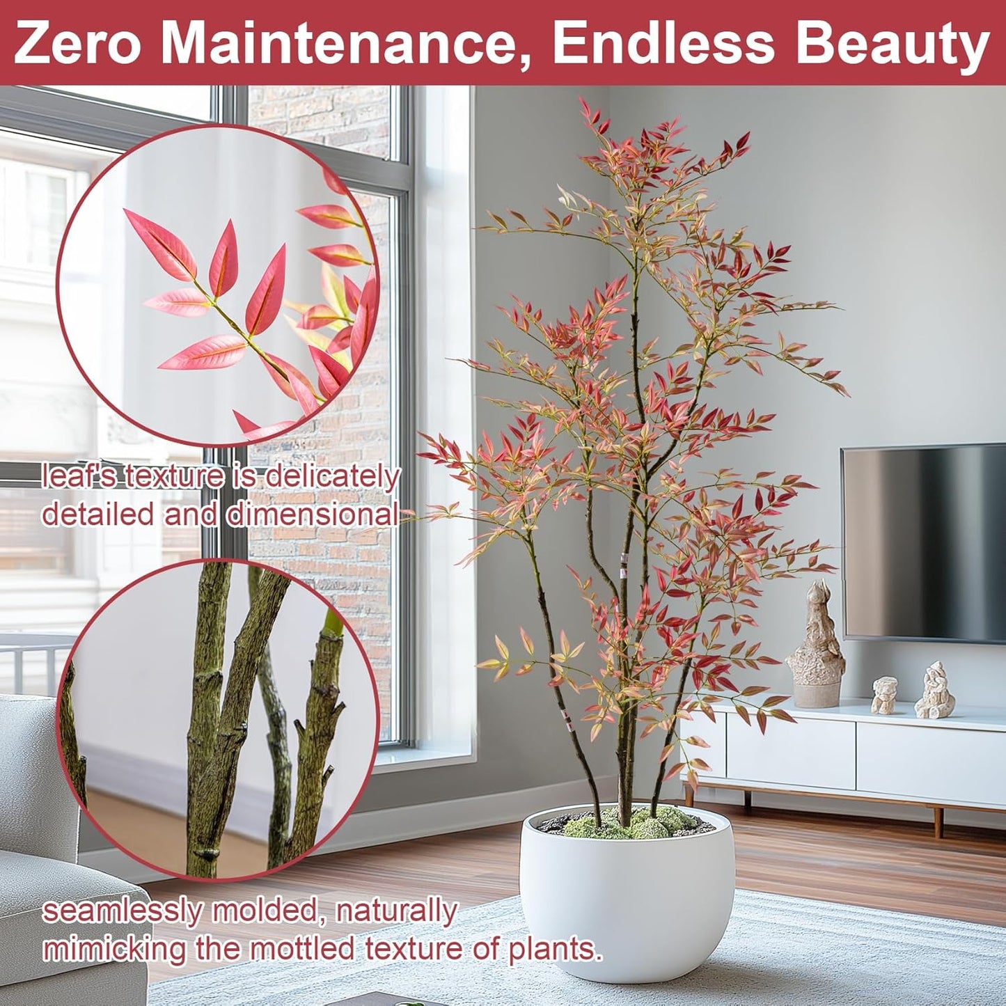6ft Faux Bamboo Tree Artificial Nandina Tree Artificial Indoor Plants Realistic Fake Potted Tree with 800+ Leaves, Cement Planter - Home Office Decor Perfect for Housewarming Gift Non-Toxic