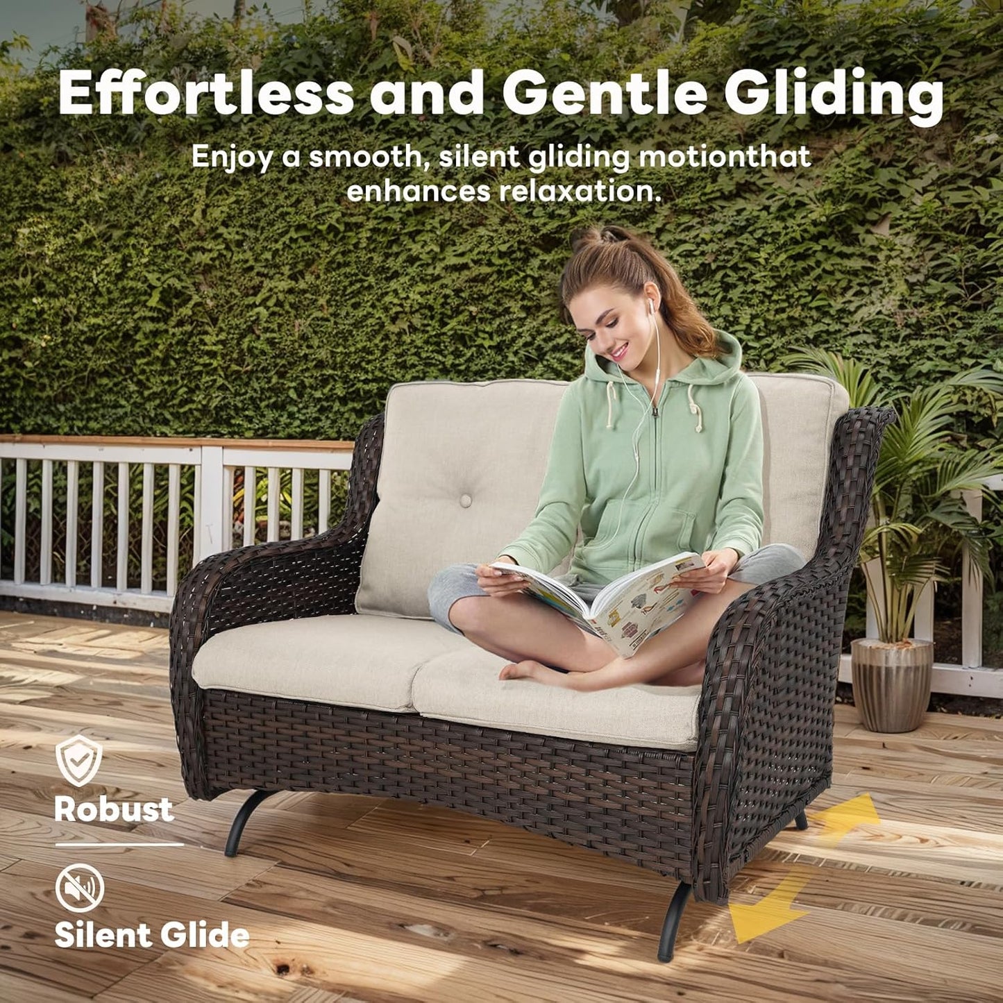 8 Piece Outdoor Patio Furniture Set - 41" CSA Propane Fire Pit Table Patio Conversation Set with Swivel Rocker Outdoor Chairs, Wicker loveseat and Ottoman for Outside Casual Gathering