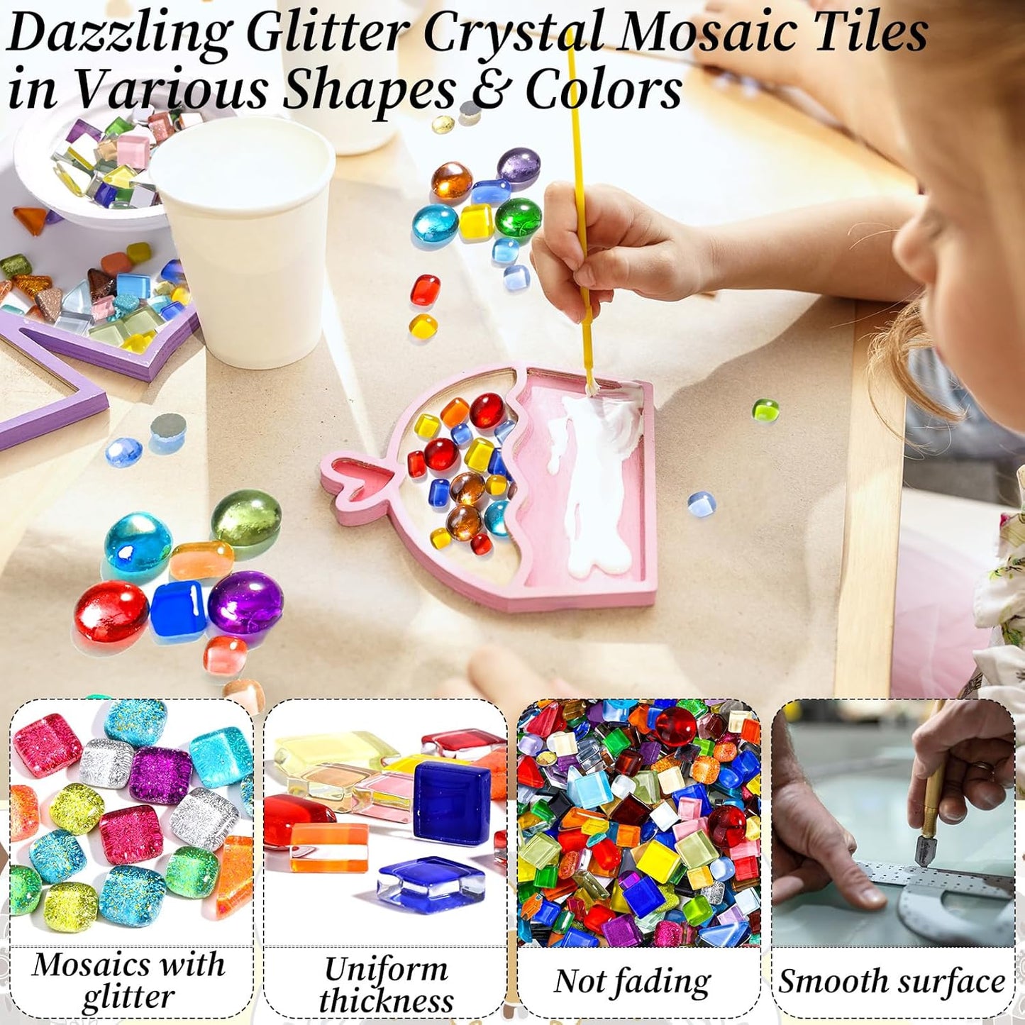 2400 Pcs Colorful Irregular Crystal Mosaic Tiles, 4.4lb Tiny Mosaic Tile DIY Hobbies Children Handmade Crystal Craft for Craft Bathroom Kitchen Home Decoration DIY Art Projects