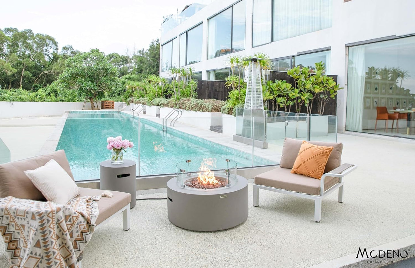 AMS Fireplace | Modeno | Tramore | Firepit Table | Cover and Lava Rocks Included | (Fuel: Liquid Propane - Light Gray)