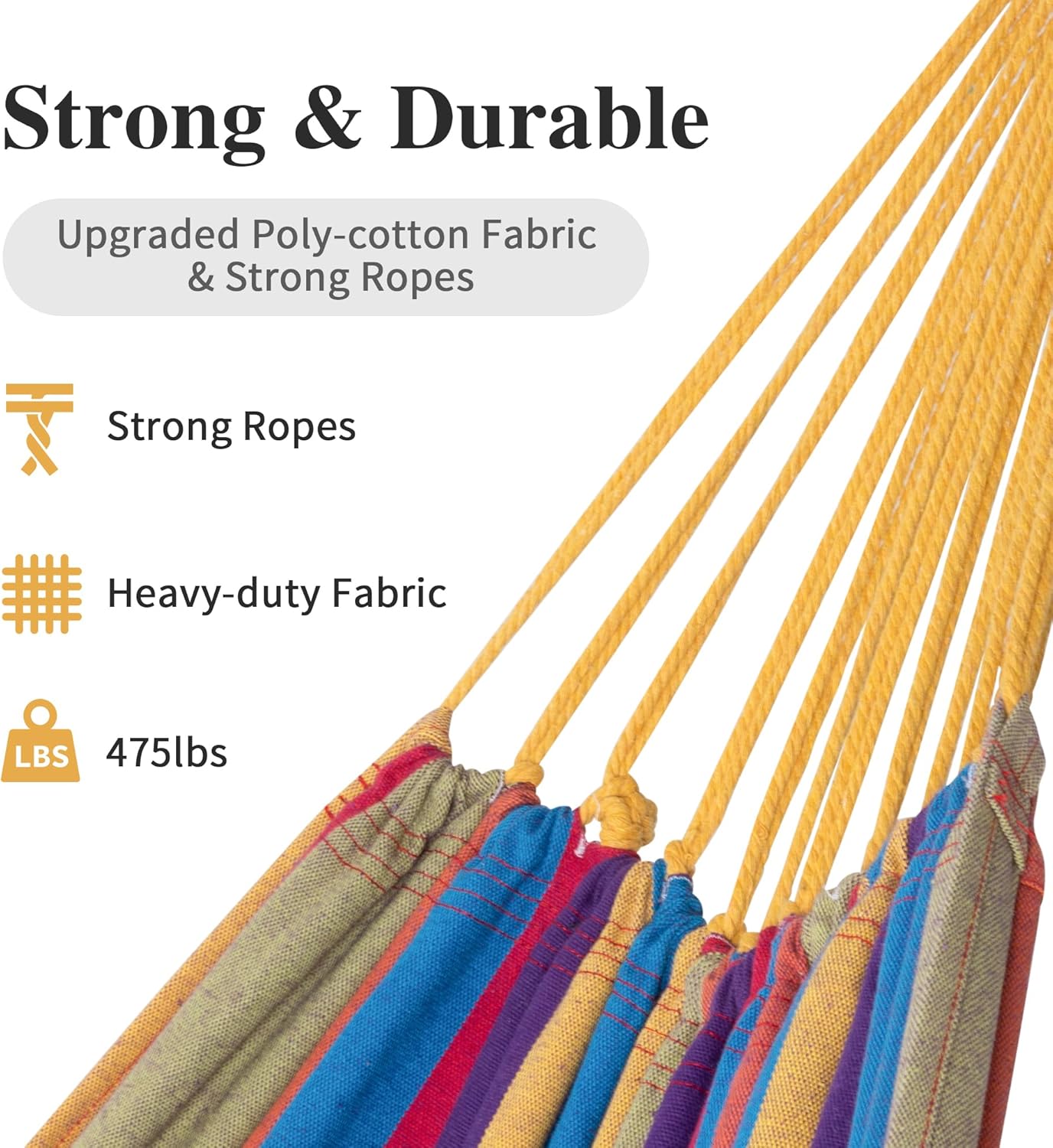 SUNCREAT Outdoor Double Hammock, Portable Tree Colorful Hammock, Colorful Stripes