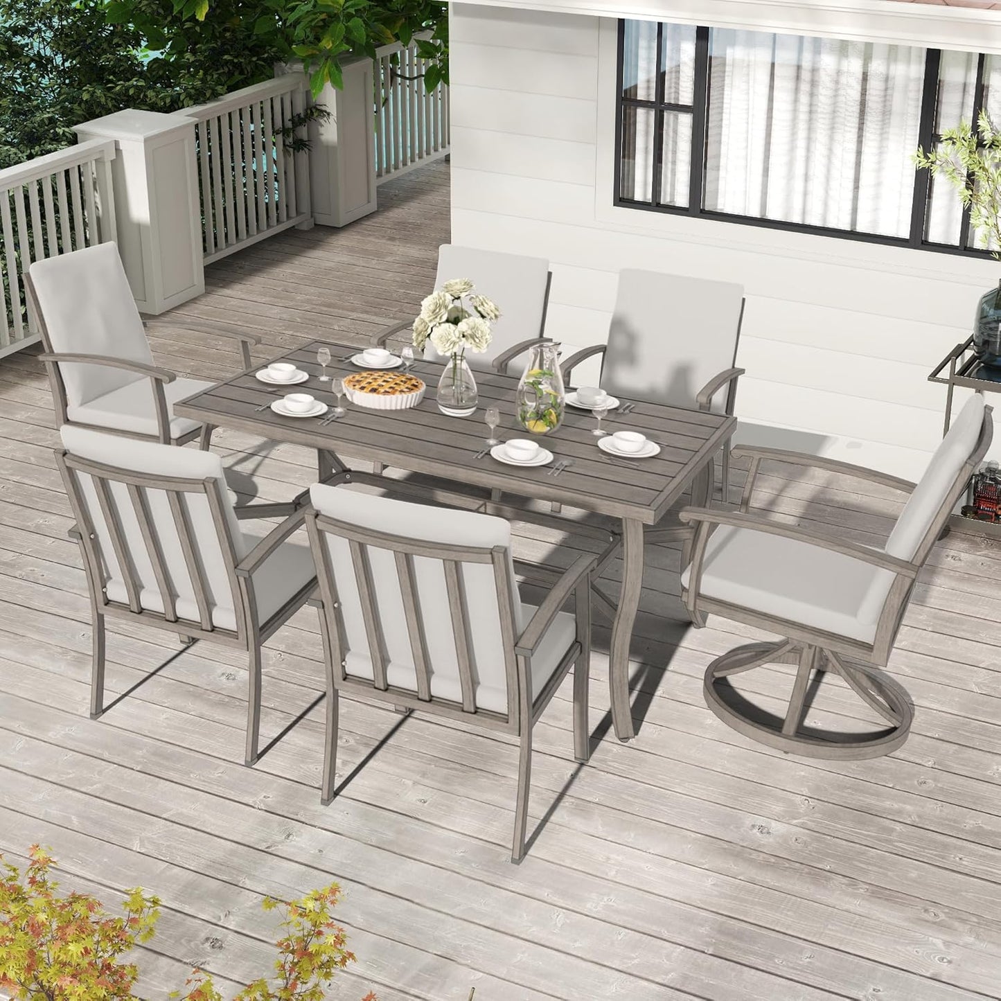 HAPPATIO Outdoor Dining Table for 6, Aluminum Rectangle Outdoor Dining Table with Umbrella Hole, All-Weather Aluminum Patio Dining Table for Garden Yard Poolside, Only Table, Grey