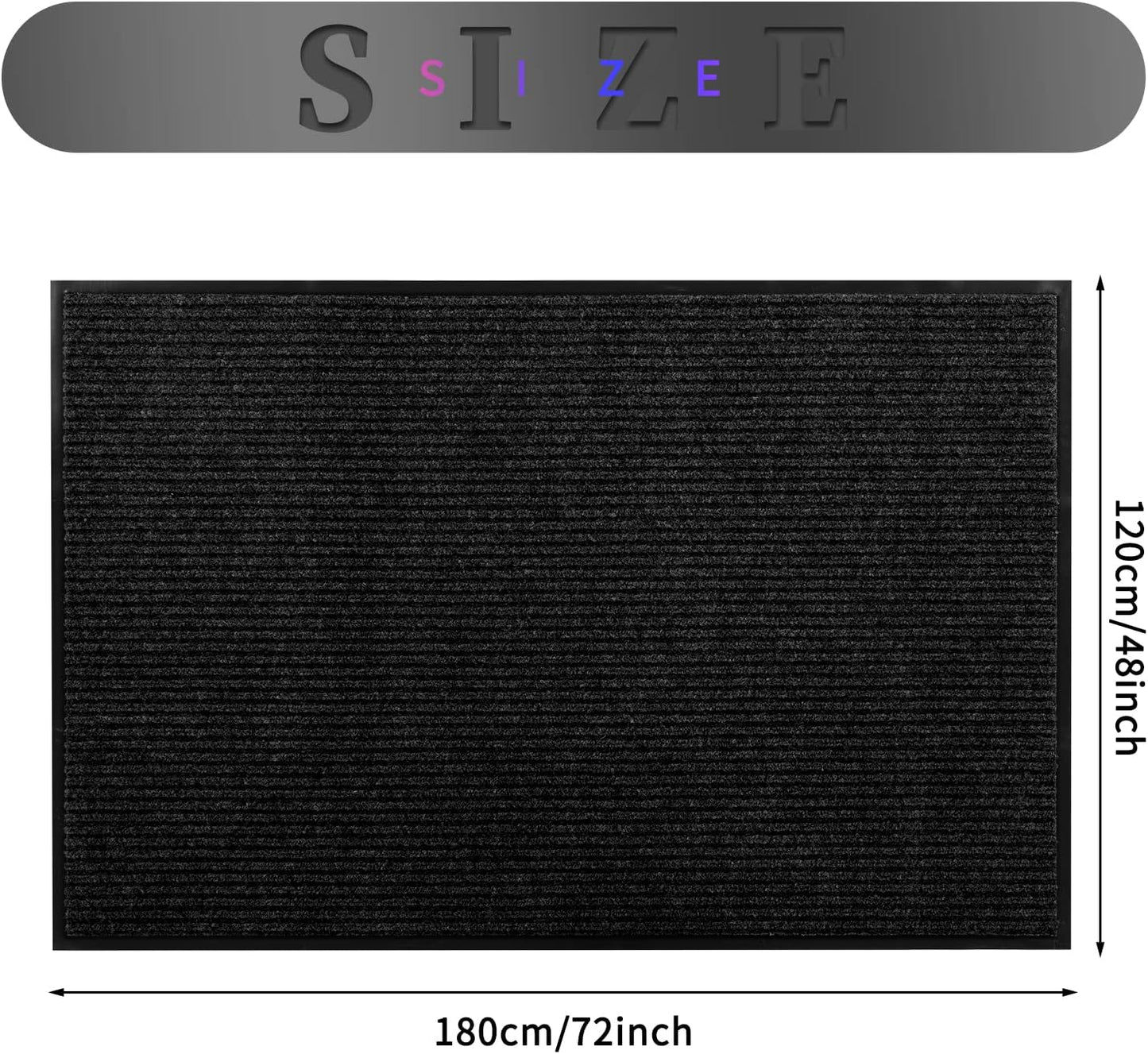 fani Heavy Duty Large Outdoor Indoor Entrance Black Doormat Waterproof Low Profile Entrance Rug Front Door Mat Patio Anti-Skid Rubber Back, 48x72 inch (Black)