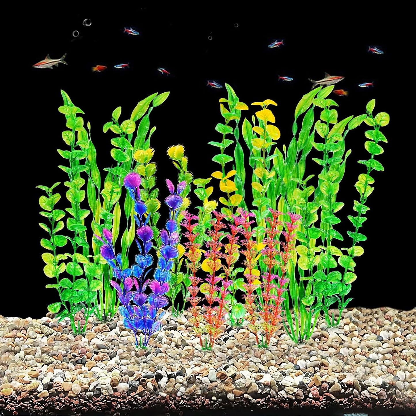 AQUANEAT Artificial Fish Tank Plants, Plastic Aquarium Accessories, Multi Color Fake Decorations, 10packs