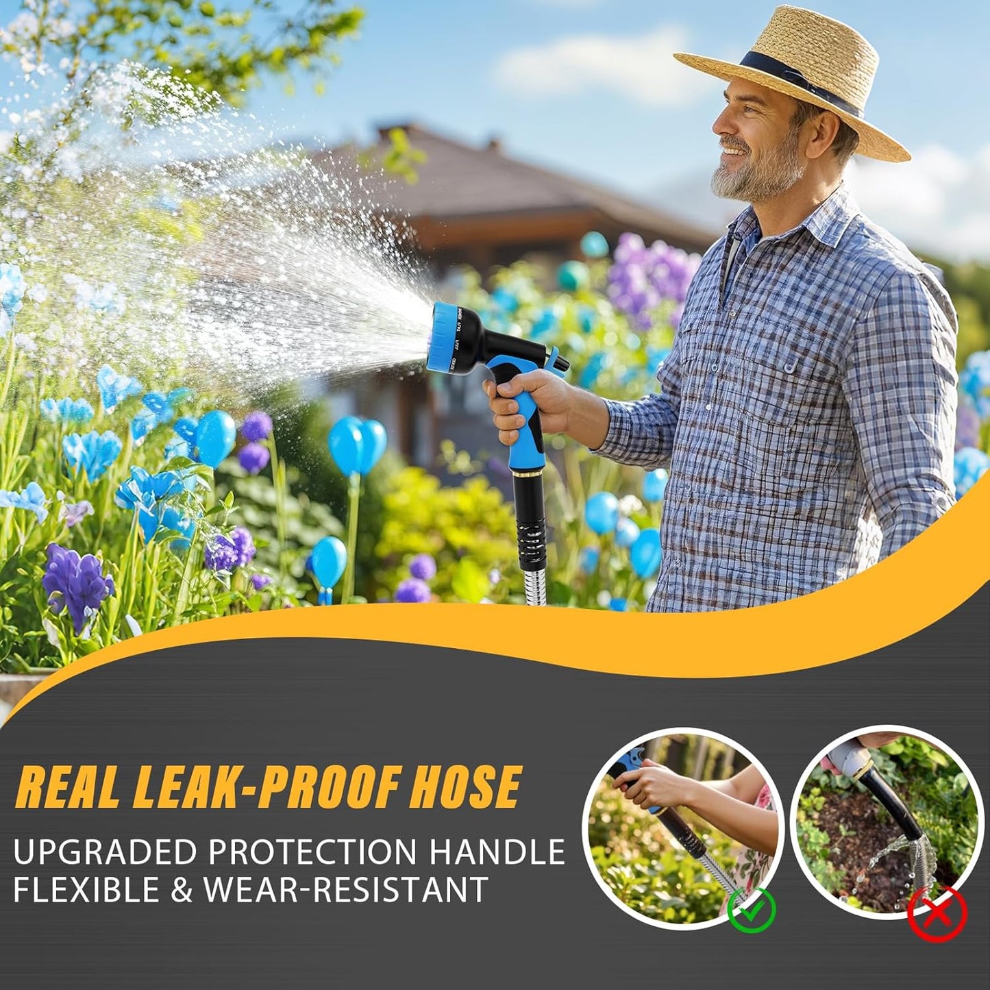 Lefree Garden Hose 75ft, Metal Garden Hose, Stainless Steel Hose with 10-Function Nozzle, Flexible Water Hose, Heavy Duty, Crush Resistant, Leak Proof, No Kinks Garden Hoses for Yard, Outdoors, Rv
