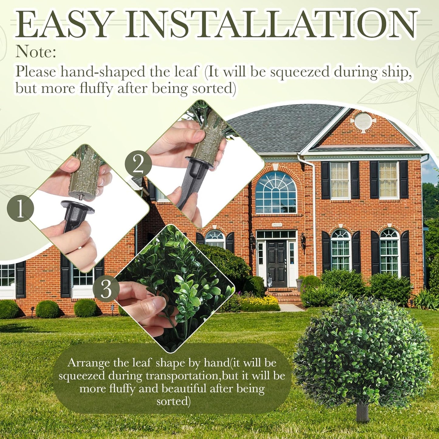 Yunlly 2 Pack 18" Artificial Boxwood Ball Bush Topiary Trees Fake Outdoor Plants, Realistic UV Resistance Faux Shrubs with Spike Greenery Topiary Potted for Front Porch Garden Yard Patio Indoor Decor