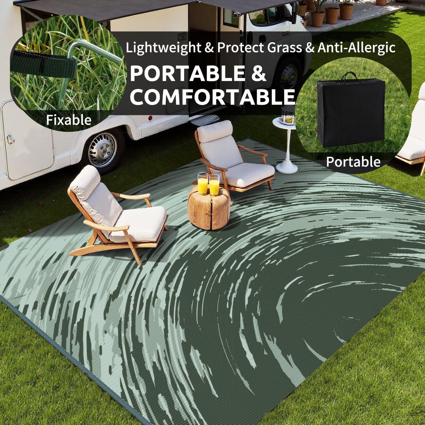 COCOER Modern Outdoor Rug 6x9 Reversible-Waterproof Outdoor Patio Rug-Quick Dry Outdoor Area Rugs Indoor Outdoor Rugs-Outside Rug Patio Decor for Porch Deck Balcony Backyard