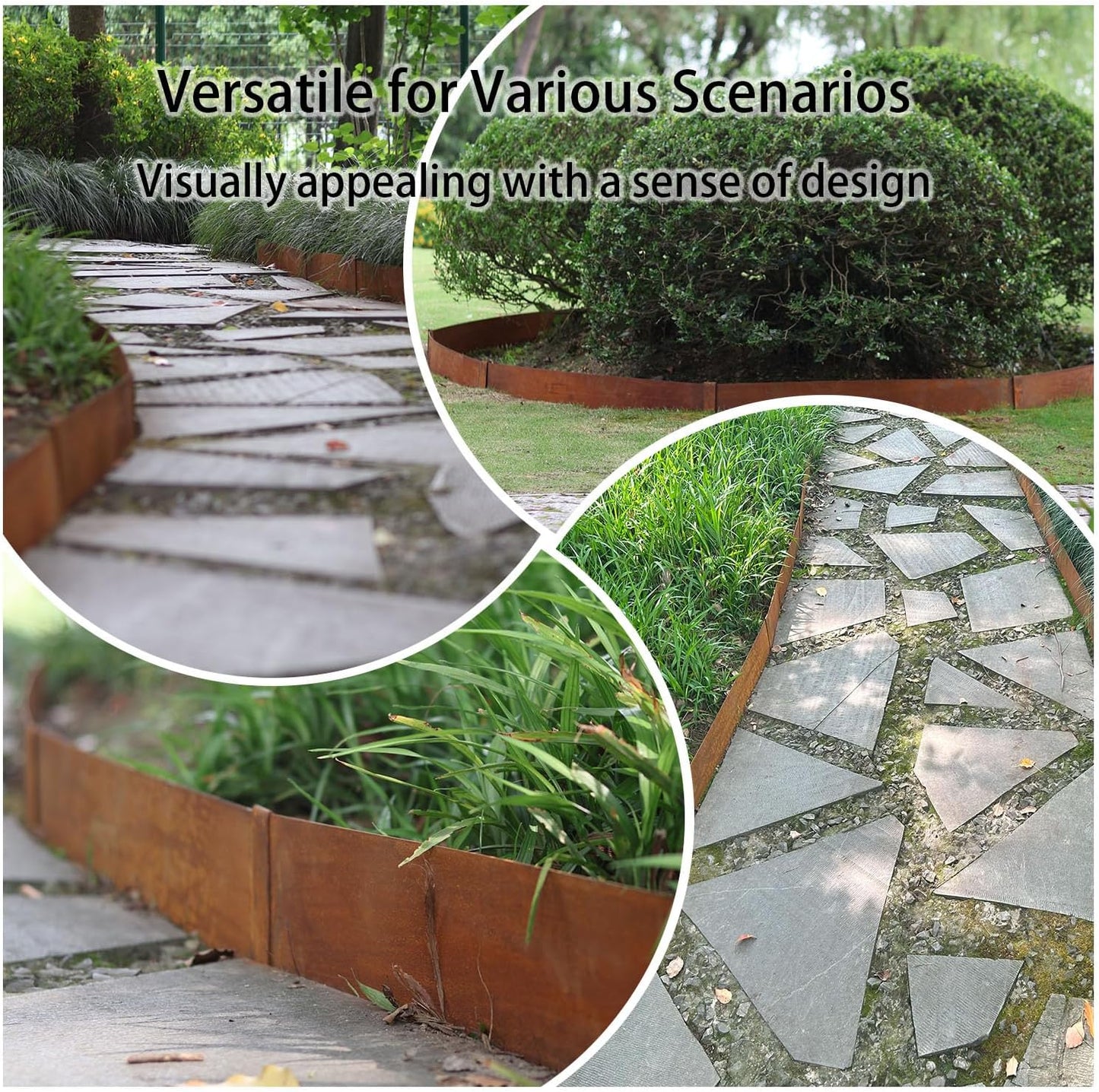 Corten Steel Landscape Edging, 40" L x 6" H, 15 GA Thickness, 12 Pack + 13 Stakes, Enhance Garden, Yard, Park, Lawn, Plants & Vegetables w/Long-Lasting Rust-Finish Cor-Ten Edging