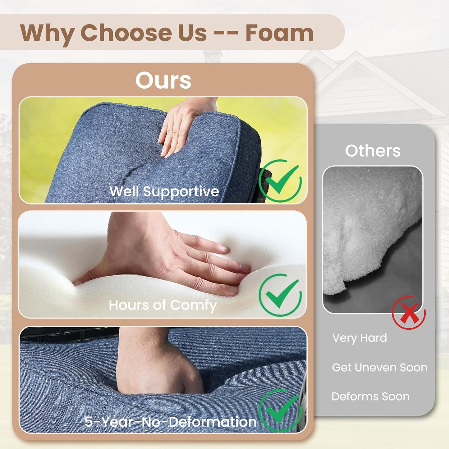 HOOOWOOO Patio Furniture Set,Outdoor High Back Loveseat Set,All Weather Wicker 2-Seater-Sofa Love Seat with Long Table,Denim Blue