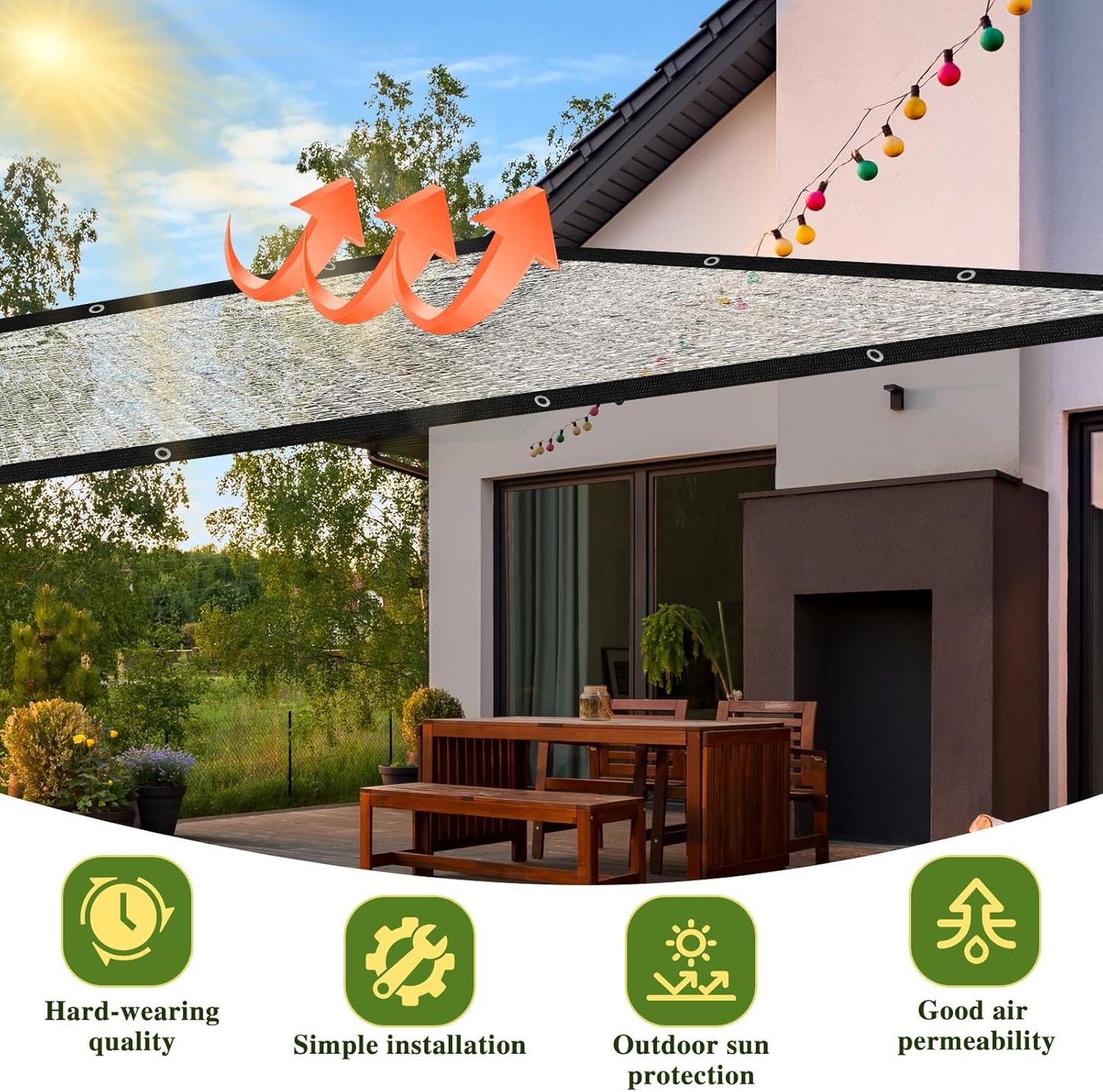 90% Aluminum Shade Cloth for Cars- Reflective Aluminium Shade Netting Sun Shade Cover with Grommets for Cars, Dogs, Outdoor, RV, Patio(Silver)