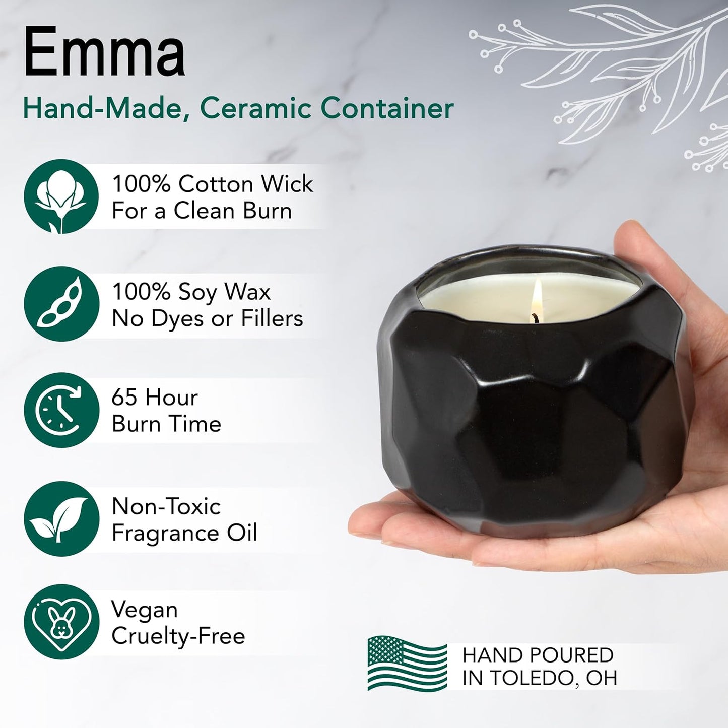 The Growing Candle, Coffee Scented, 13oz Ceramic Pot, Aromatherapy Candles, 100% Soy, Cream and Espresso Aroma for Home, Emma