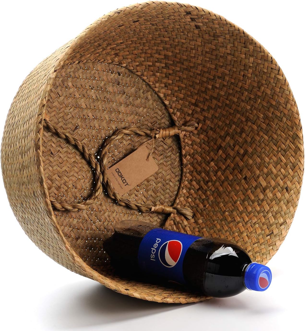 DOKOT Seagrass Plant Basket with Handles, Round Storage Wicker Basket (10.6inch Diameter x 12.5inch Height, Natural)