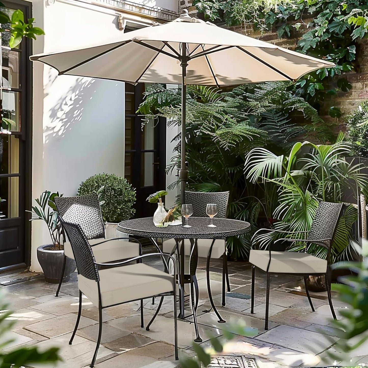 Favoyard Patio Chair Cushions 19 x 19 x 3 Inch Waterproof Outdoor Seat Cushions for Patio Furniture 3-Year Color Fastness Garden Sofa Couch Chair Pads with Handle & Adjustable Straps Set of 2, Beige